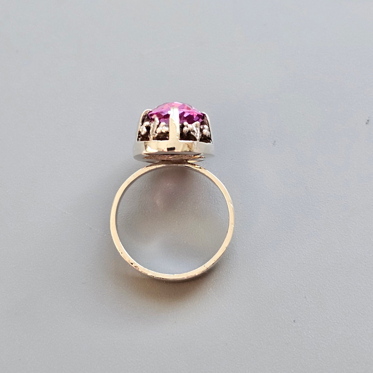 Vintage Finnish Modernist Brutalist Silver & Lab Created Pink Sapphire Ring By Martti Viikinniemi 1968