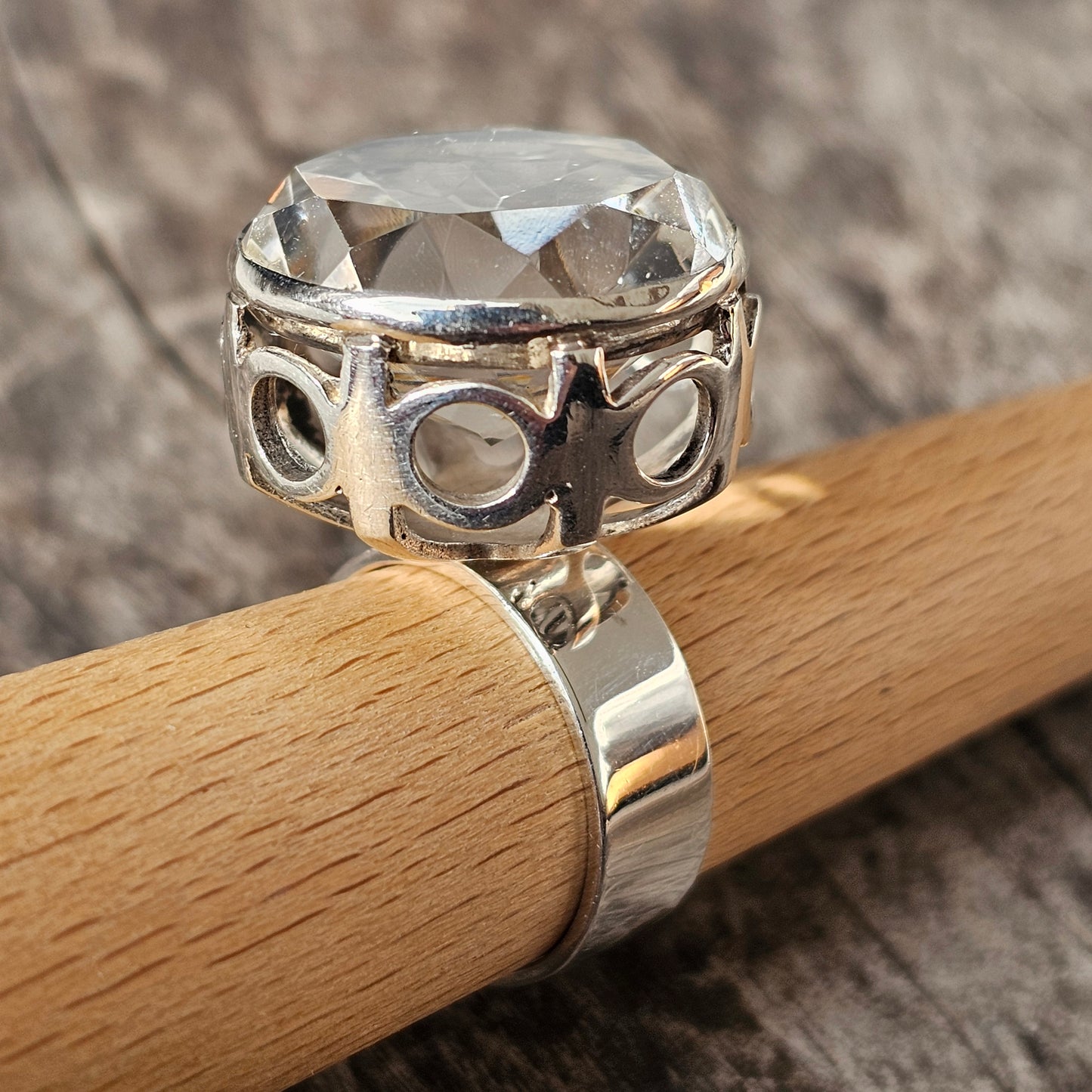 Modernist Scandinavian 1970s Finnish Sterling Silver & Rock Crystal Ring by Aarnikoru 1973