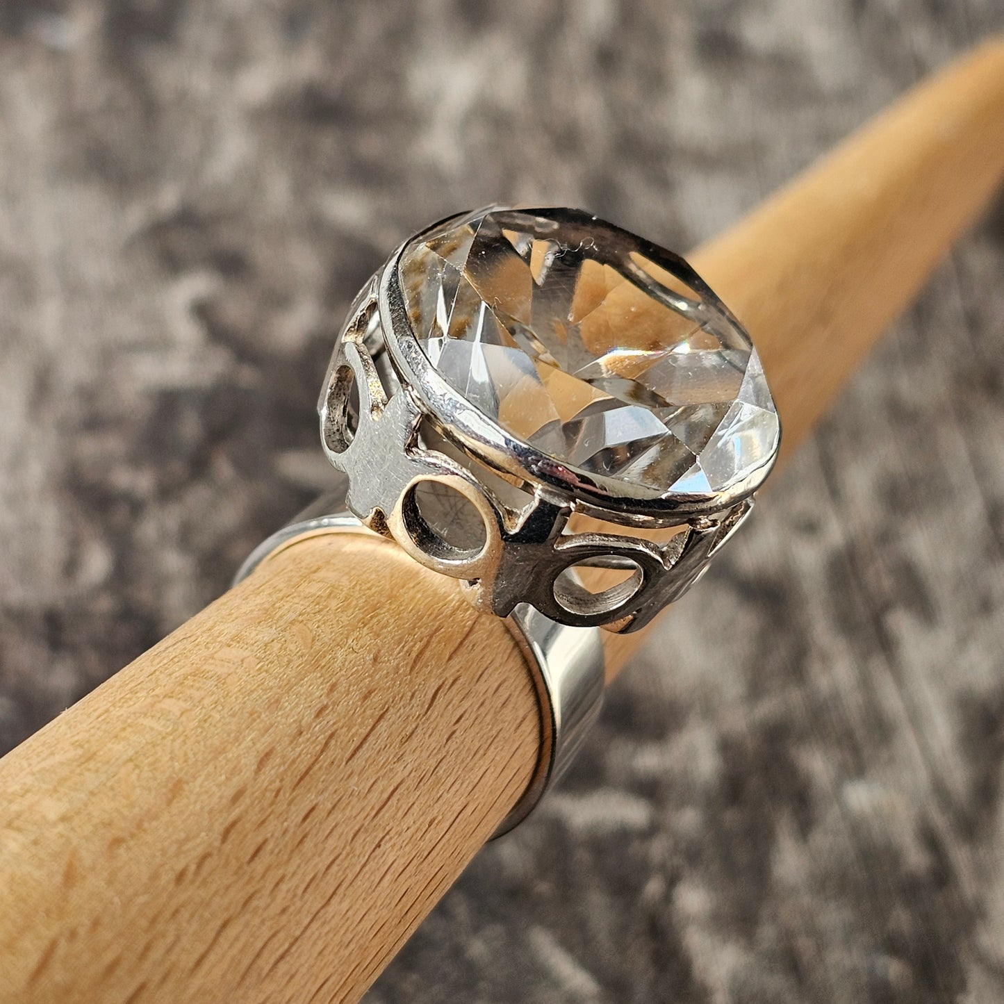 Modernist Scandinavian 1970s Finnish Sterling Silver & Rock Crystal Ring by Aarnikoru 1973