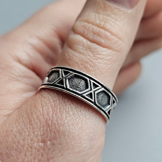 Modernist Sterling Silver Geometric Band Ring - UK Ring Size X 1/2 - US Ring Size 11.75