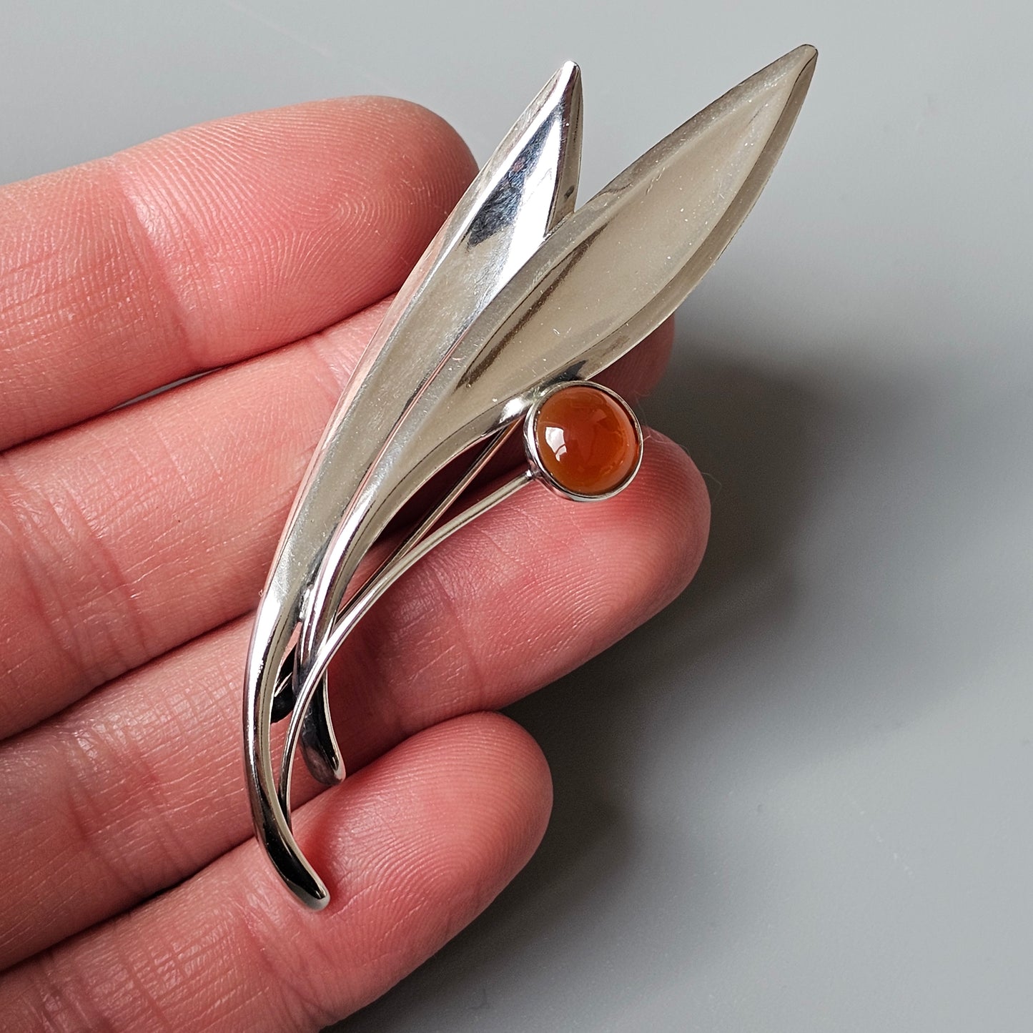 Vintage 60s Modernist Silver Carnelian Agate Flower Brooch Elis Kauppi Kupittaan Kulta