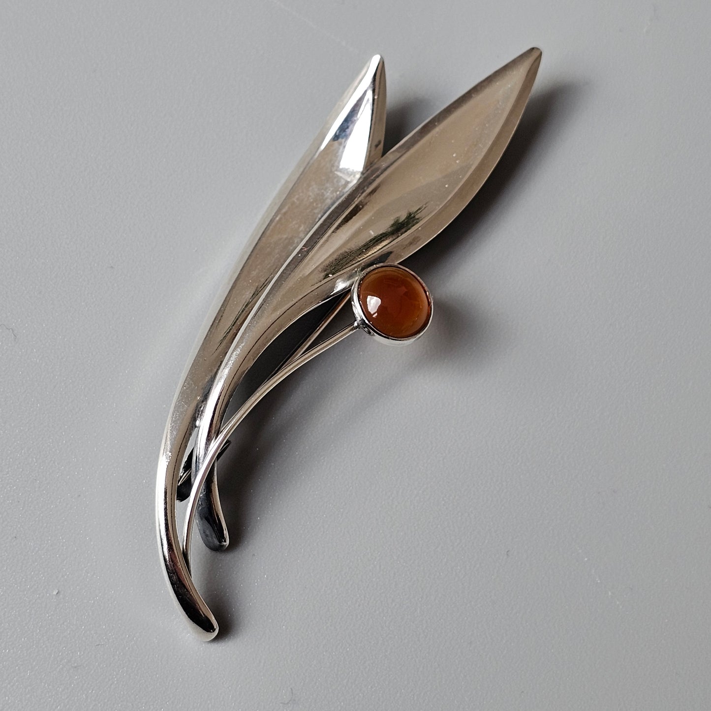 Vintage 60s Modernist Silver Carnelian Agate Flower Brooch Elis Kauppi Kupittaan Kulta