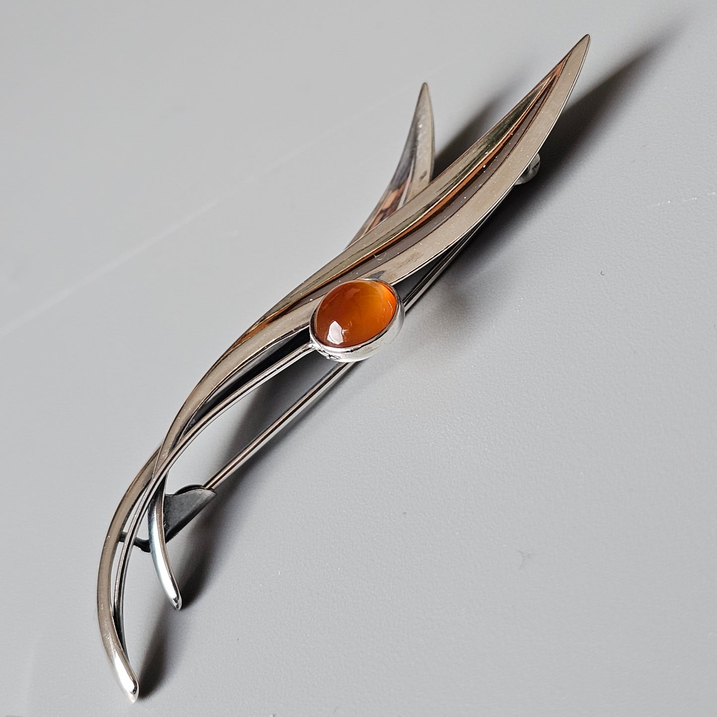 Vintage 60s Modernist Silver Carnelian Agate Flower Brooch Elis Kauppi Kupittaan Kulta