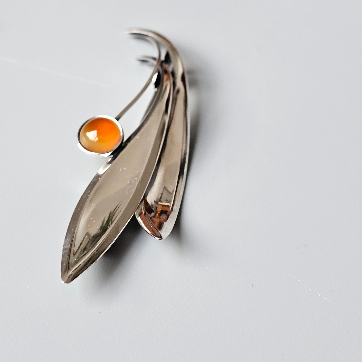 Vintage 60s Modernist Silver Carnelian Agate Flower Brooch Elis Kauppi Kupittaan Kulta
