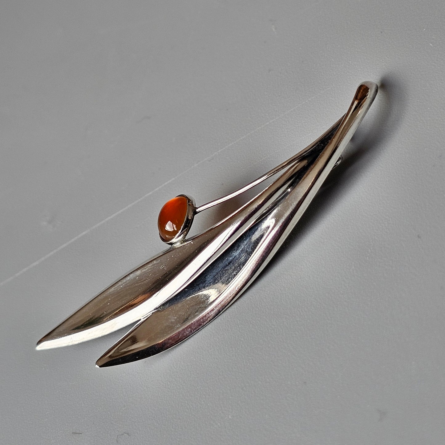 Vintage 60s Modernist Silver Carnelian Agate Flower Brooch Elis Kauppi Kupittaan Kulta