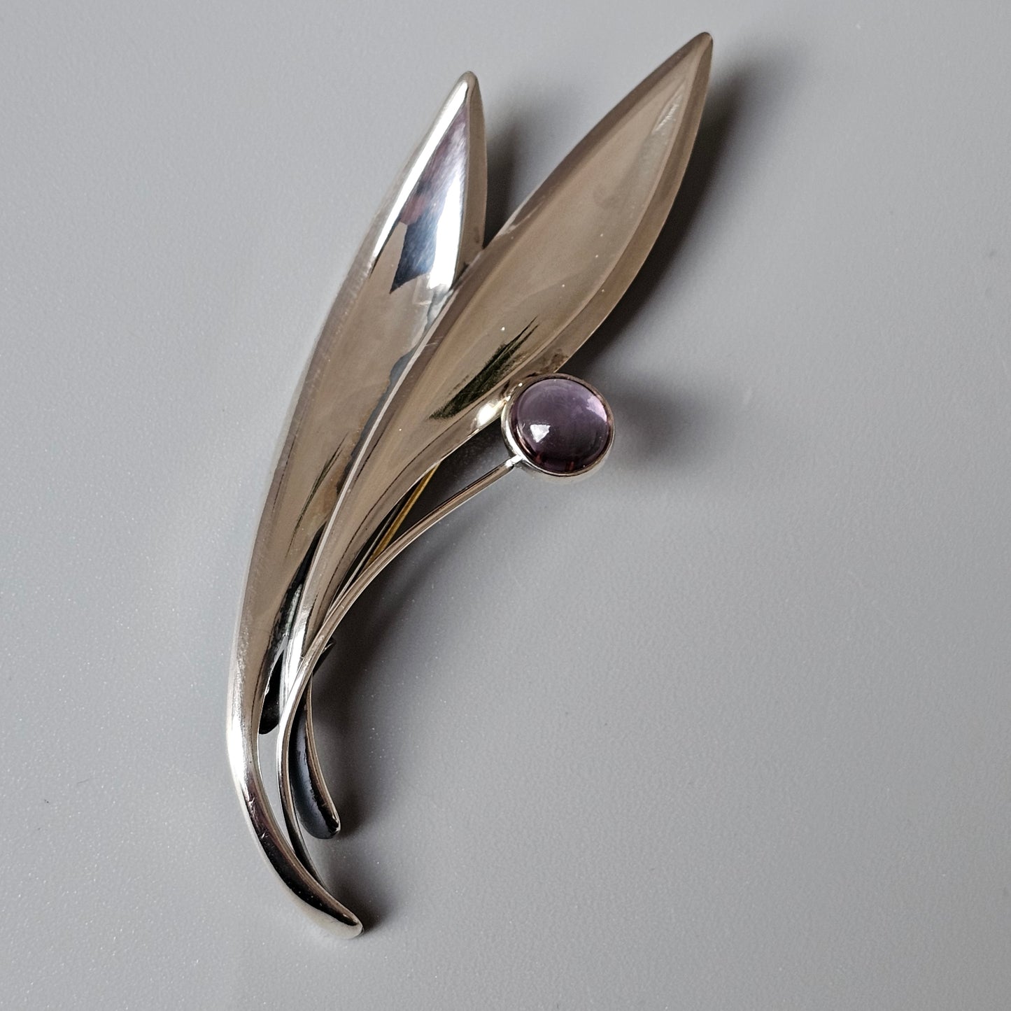 Vintage 60s Modernist Silver & Amethyst Flower Brooch Elis Kauppi Kupittaan Kulta