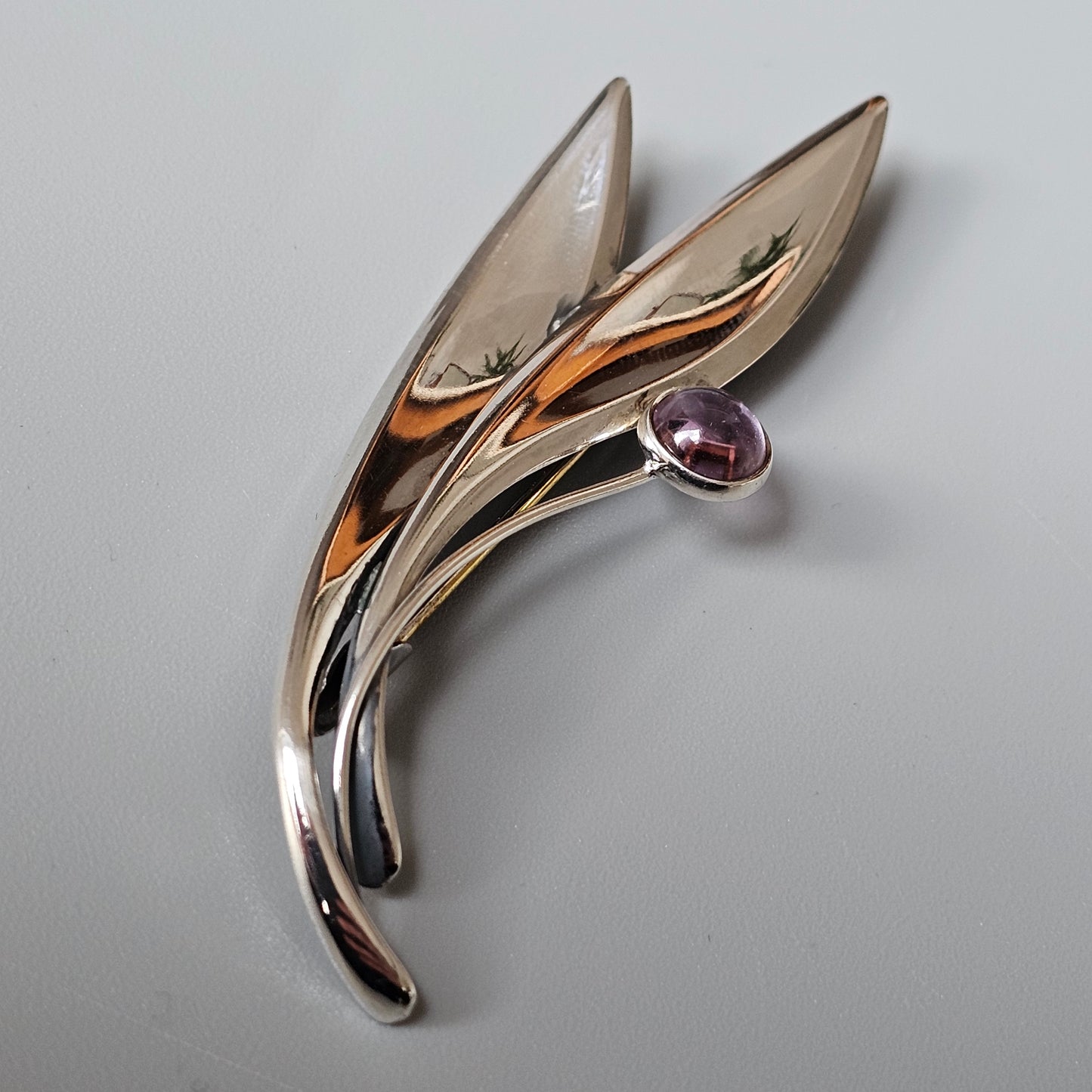 Vintage 60s Modernist Silver & Amethyst Flower Brooch Elis Kauppi Kupittaan Kulta