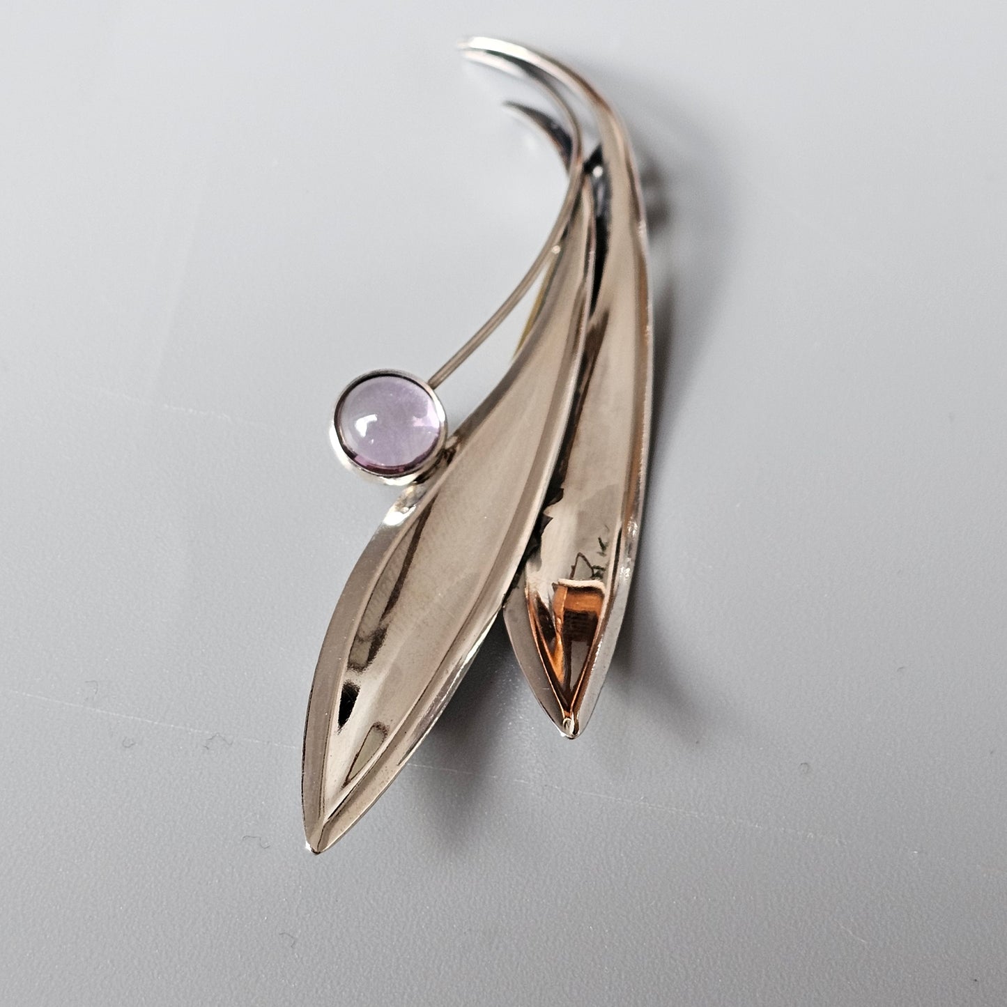Vintage 60s Modernist Silver & Amethyst Flower Brooch Elis Kauppi Kupittaan Kulta