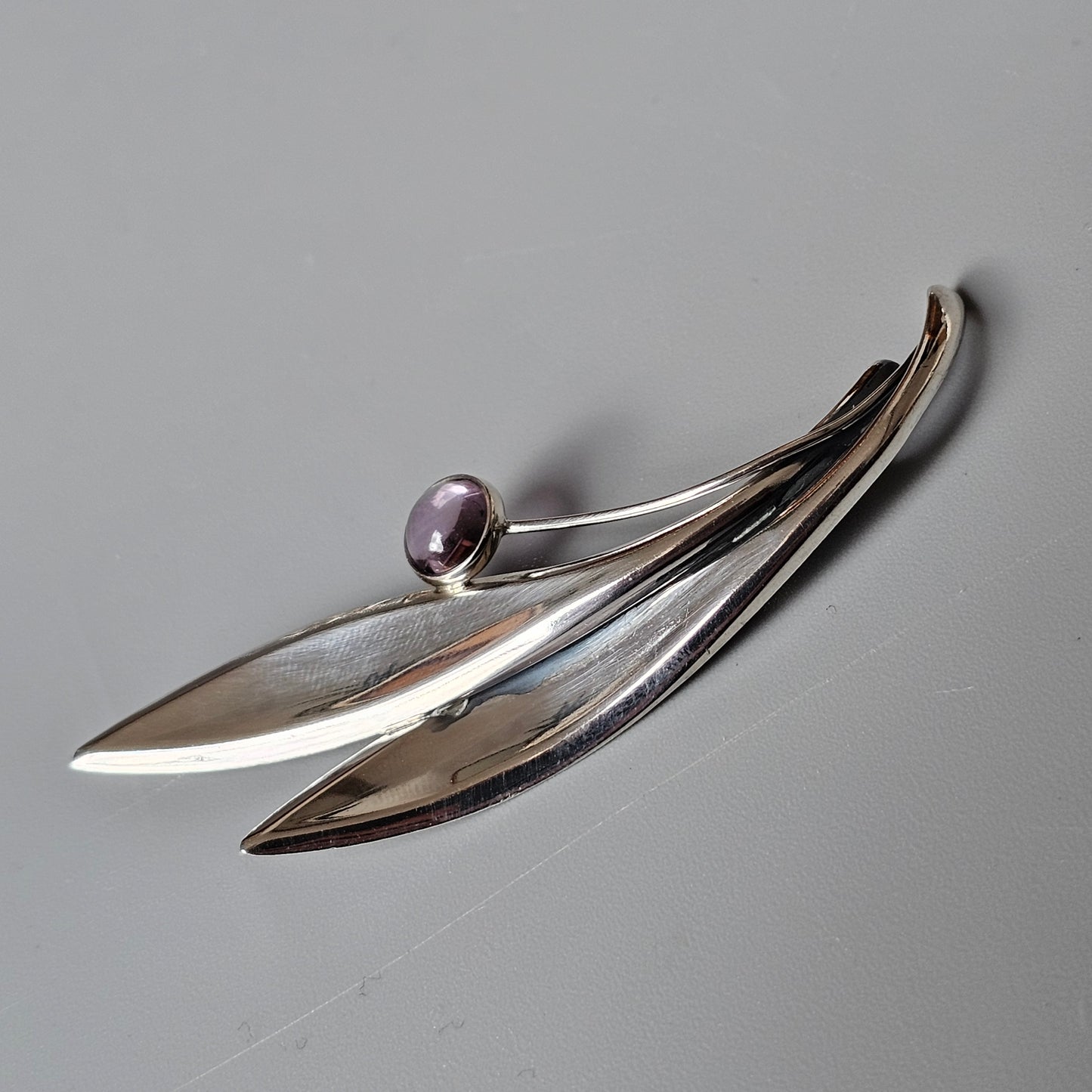 Vintage 60s Modernist Silver & Amethyst Flower Brooch Elis Kauppi Kupittaan Kulta