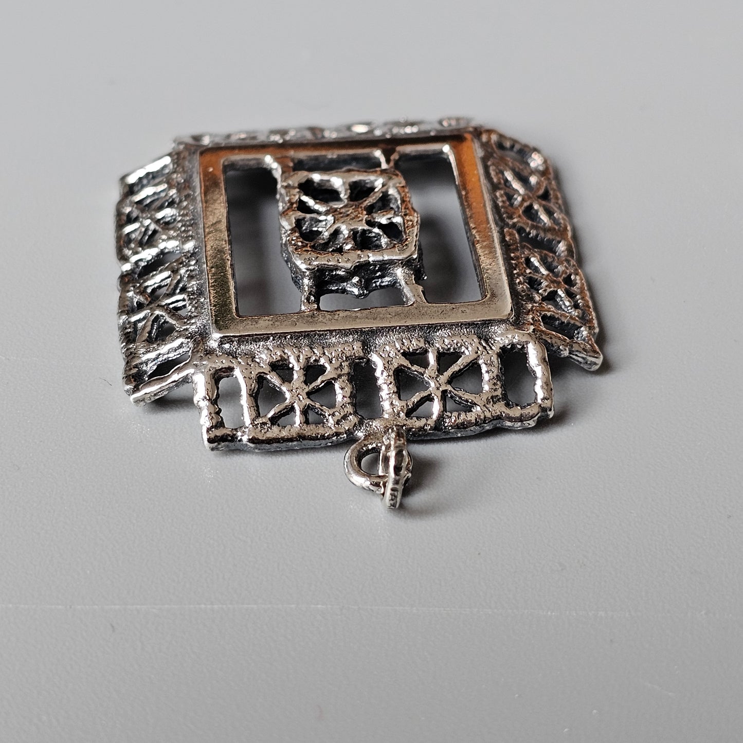1970s Square Silver Lace Pitsi Design Necklace Pendant by Pentti Sarpaneva 1970
