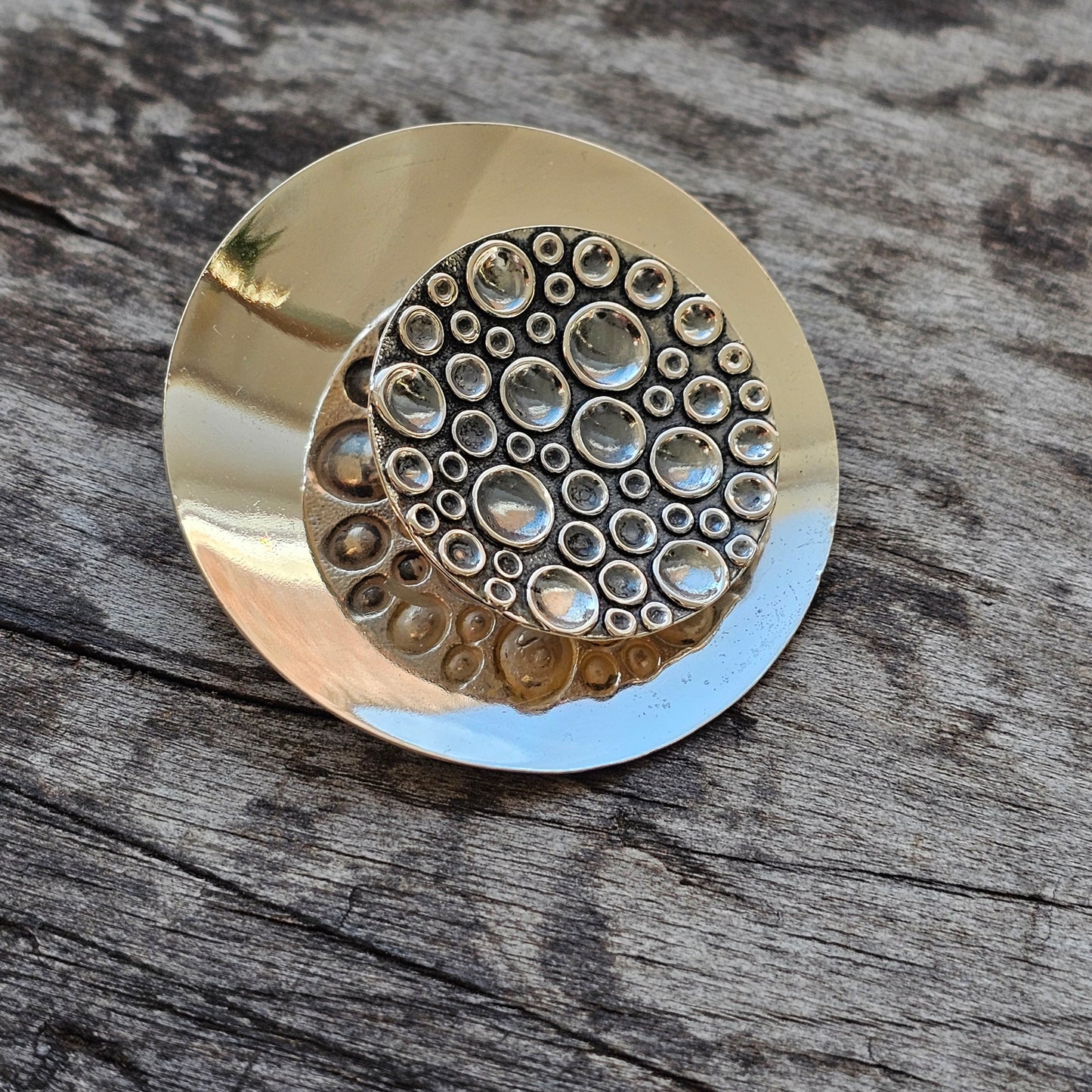 Vintage 60s Finnish Modernist Round Silver Moon Bubble Brooch by Kultaseppa Salovaara 1965