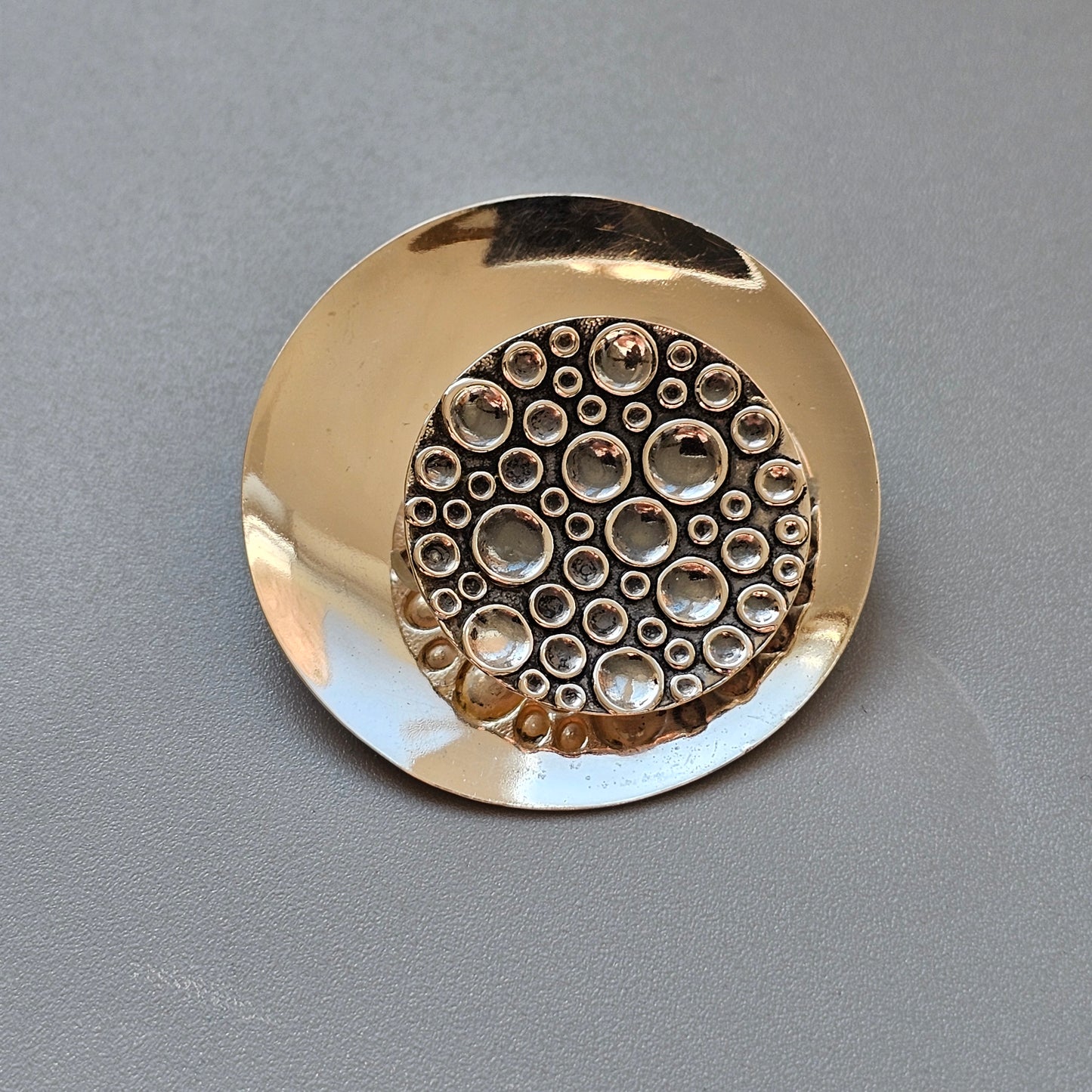 Vintage 60s Finnish Modernist Round Silver Moon Bubble Brooch by Kultaseppa Salovaara 1965