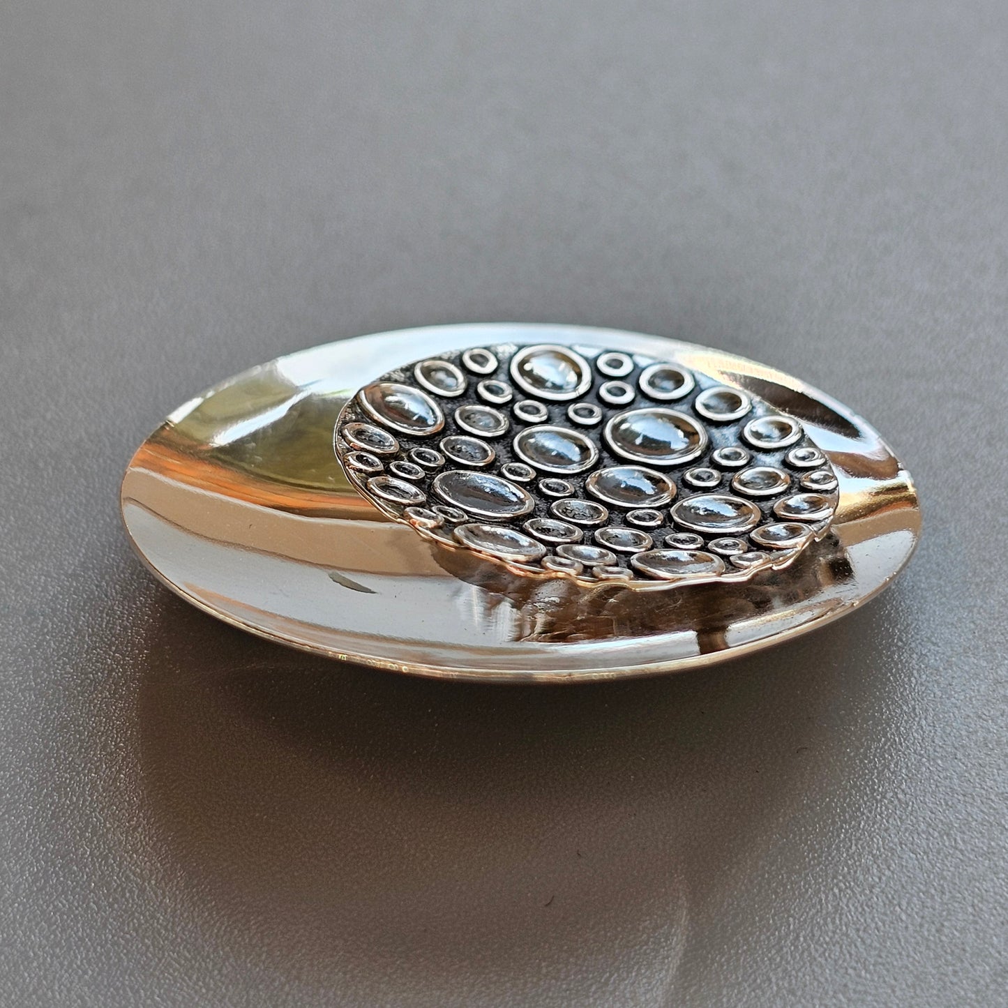 Vintage 60s Finnish Modernist Round Silver Moon Bubble Brooch by Kultaseppa Salovaara 1965