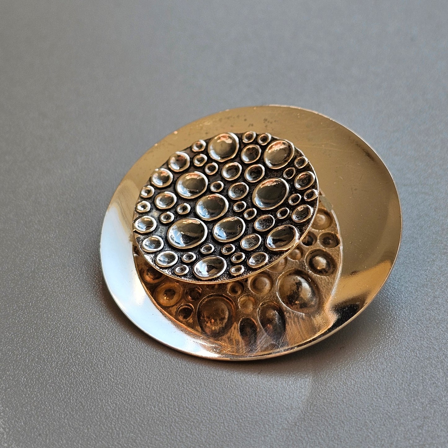Vintage 60s Finnish Modernist Round Silver Moon Bubble Brooch by Kultaseppa Salovaara 1965