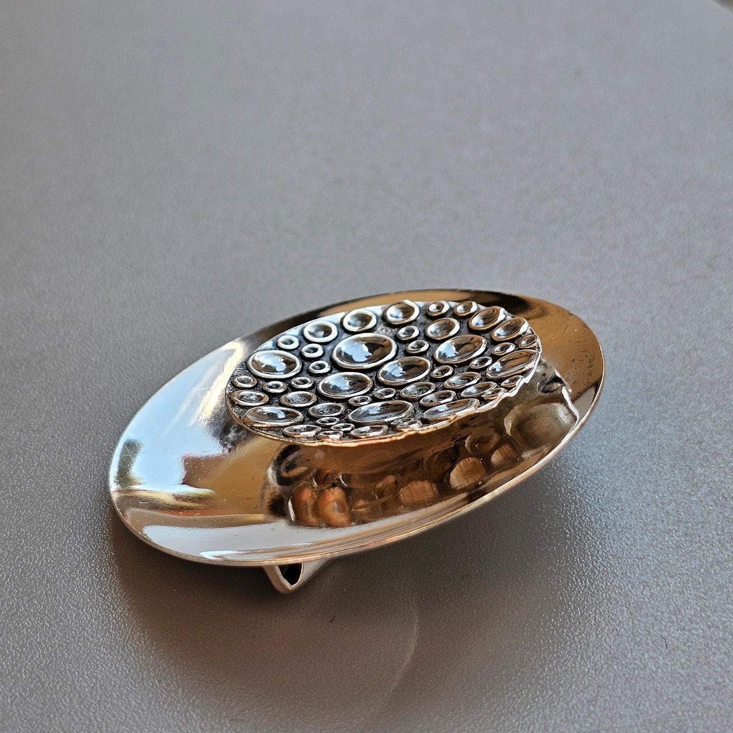 Vintage 60s Finnish Modernist Round Silver Moon Bubble Brooch by Kultaseppa Salovaara 1965