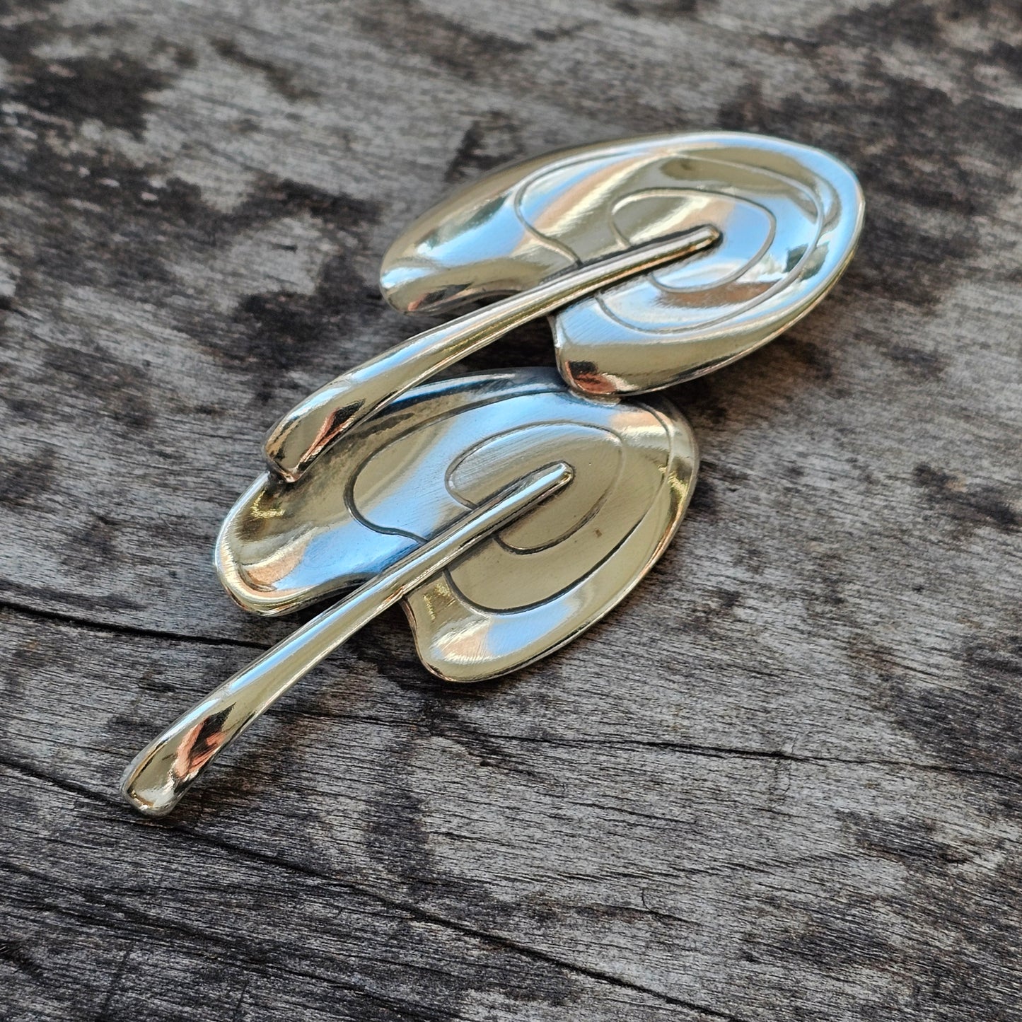 Vintage 1960s Finnish Modernist Silver Double Leaf Brooch by Elis Kauppi, Kupittaan Kulta