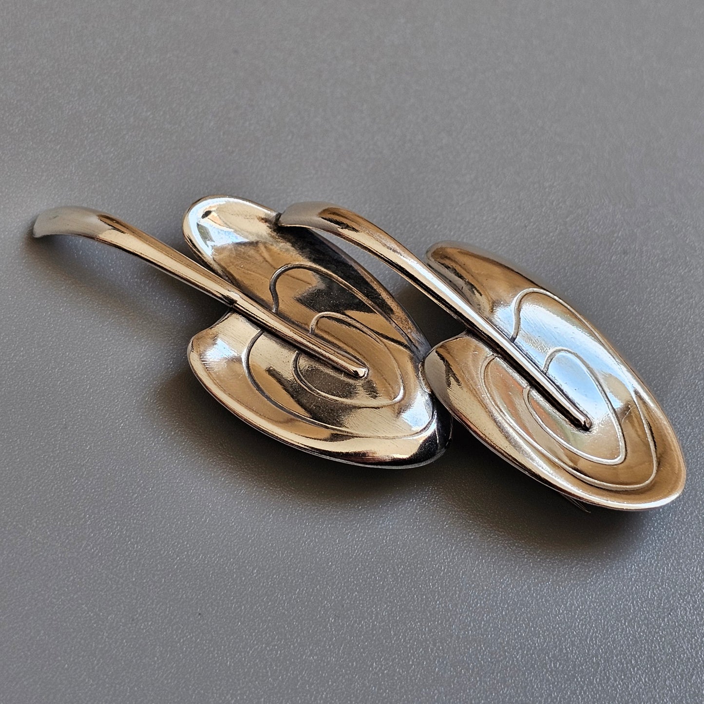 Vintage 1960s Finnish Modernist Silver Double Leaf Brooch by Elis Kauppi, Kupittaan Kulta