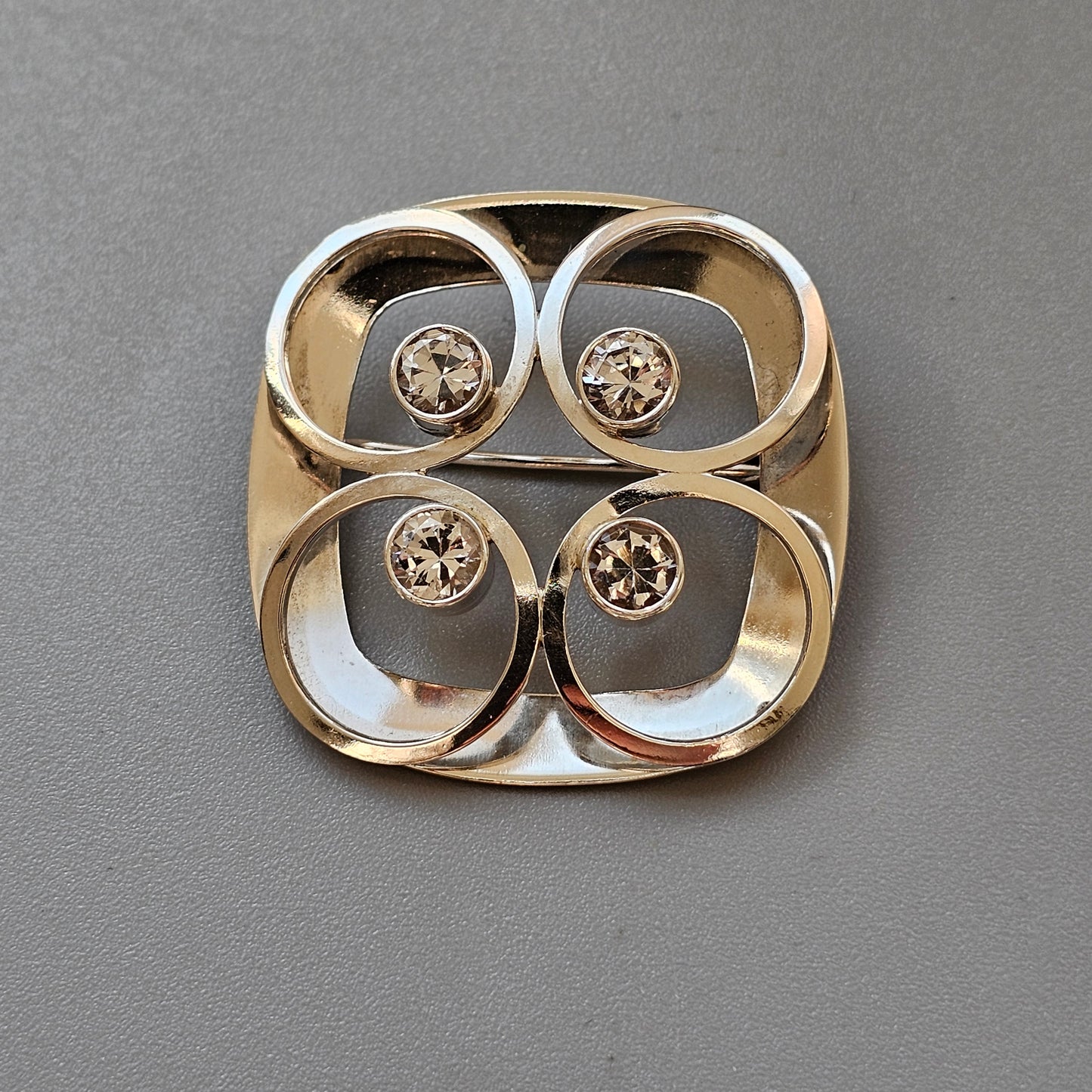 Vintage Finnish Modernist Silver & Clear Spinel Brooch by Kultaseppa Salovaara 1965