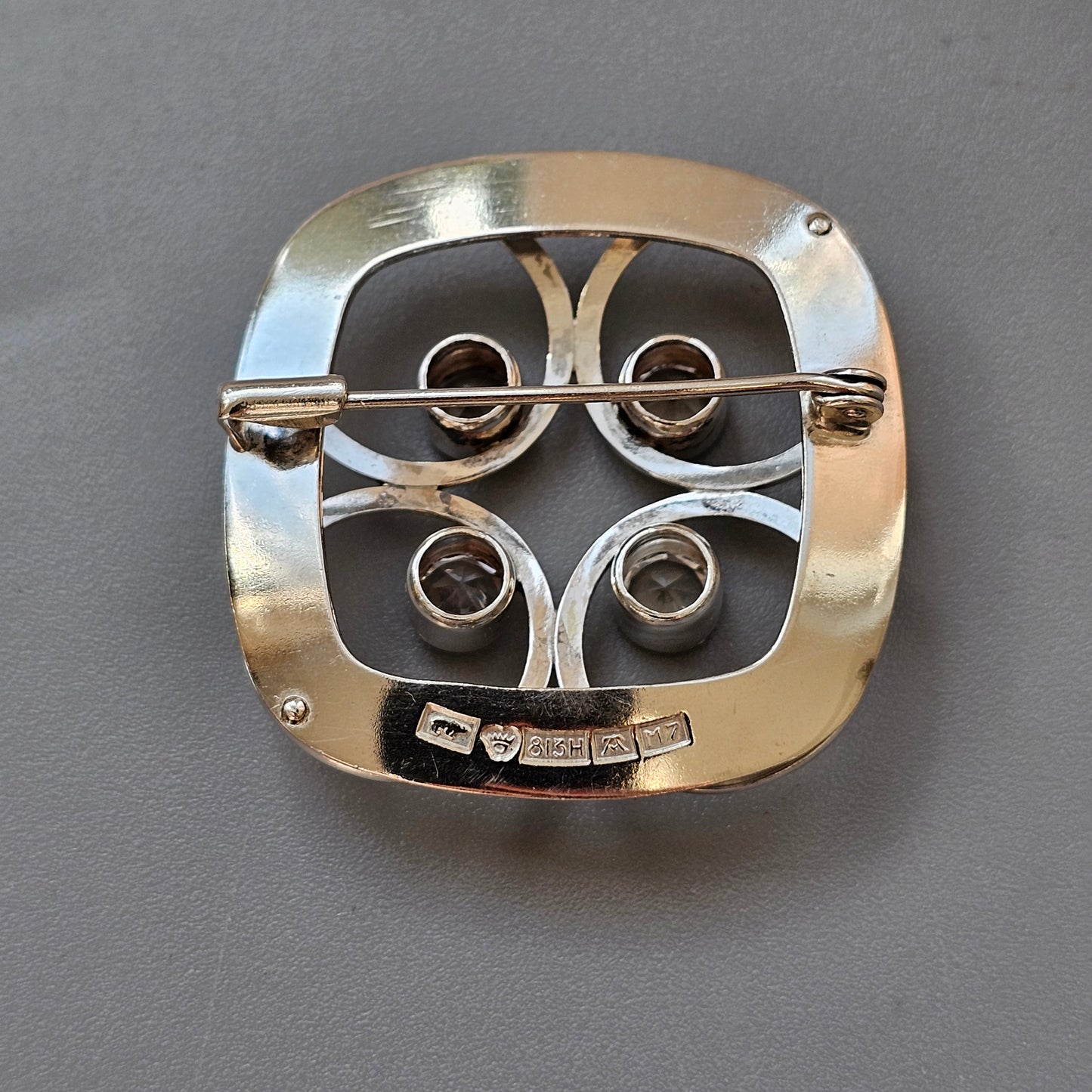 Vintage Finnish Modernist Silver & Clear Spinel Brooch by Kultaseppa Salovaara 1965