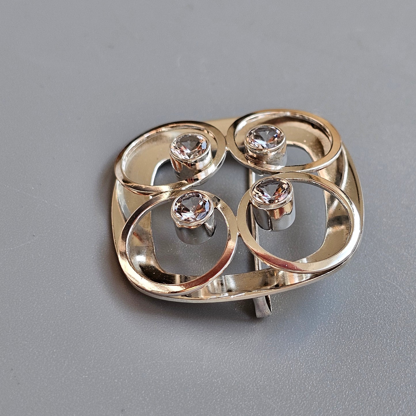 Vintage Finnish Modernist Silver & Clear Spinel Brooch by Kultaseppa Salovaara 1965