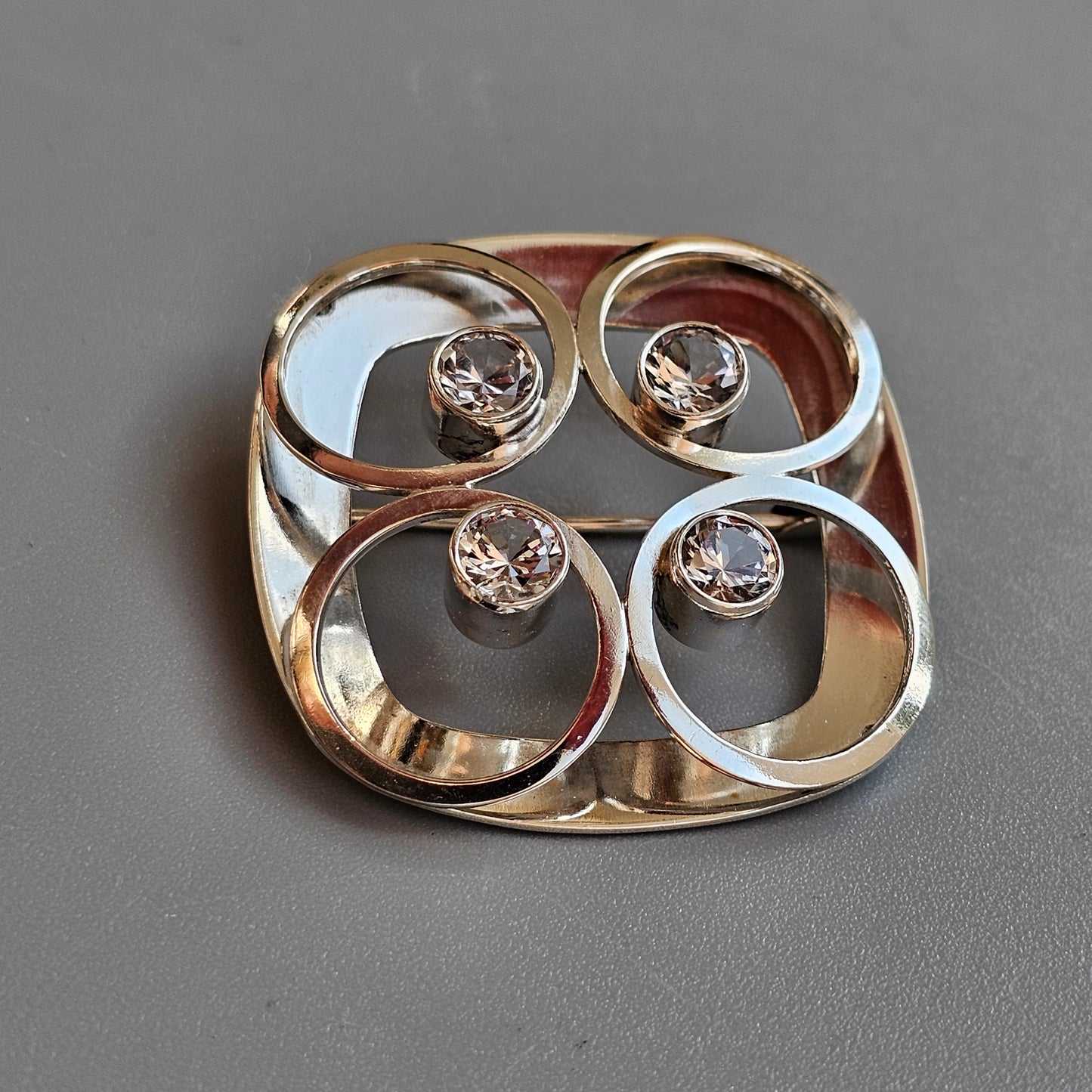 Vintage Finnish Modernist Silver & Clear Spinel Brooch by Kultaseppa Salovaara 1965