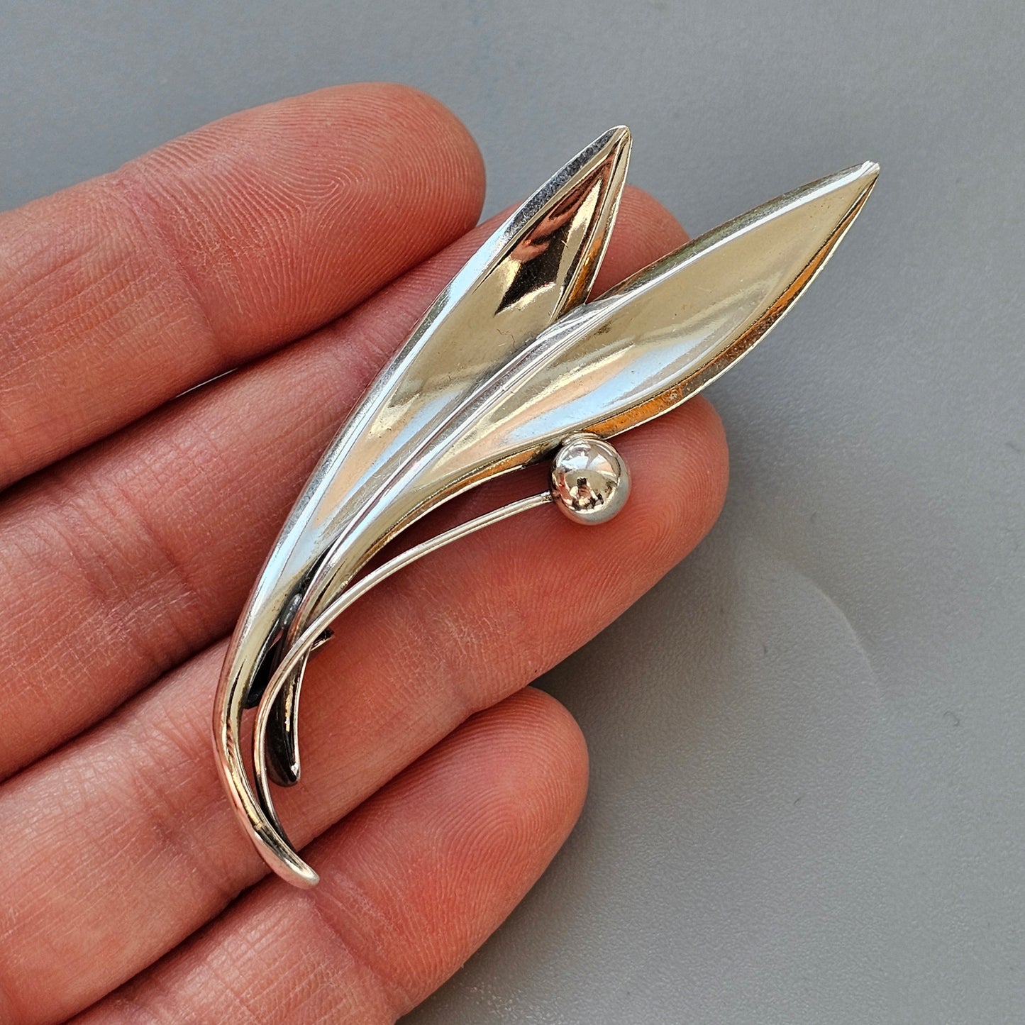 Vintage 1960s Finnish Modernist Silver Flower Brooch by Elis Kauppi, Kupittaan Kulta