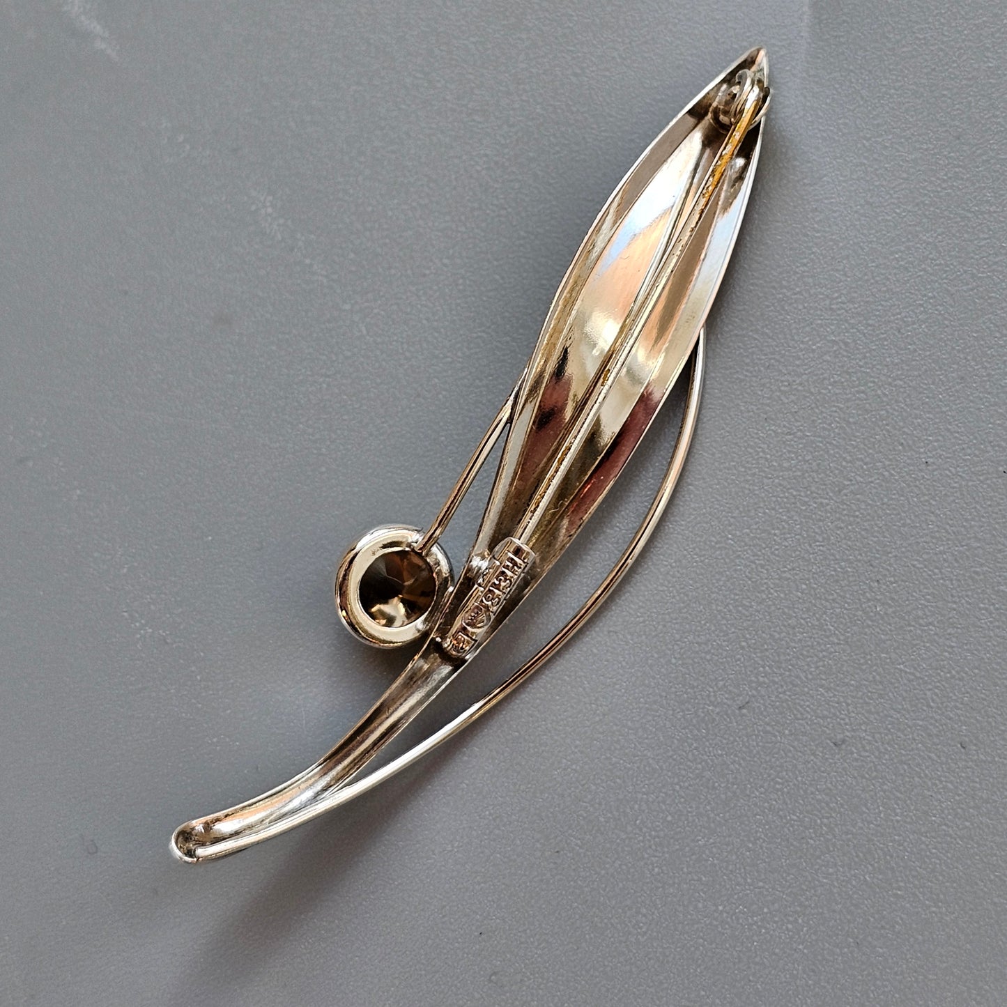 Finnish 1960s Modernist Silver & Smoky Quartz Flower Brooch by Elis Kauppi Kupittaan Kulta 1962