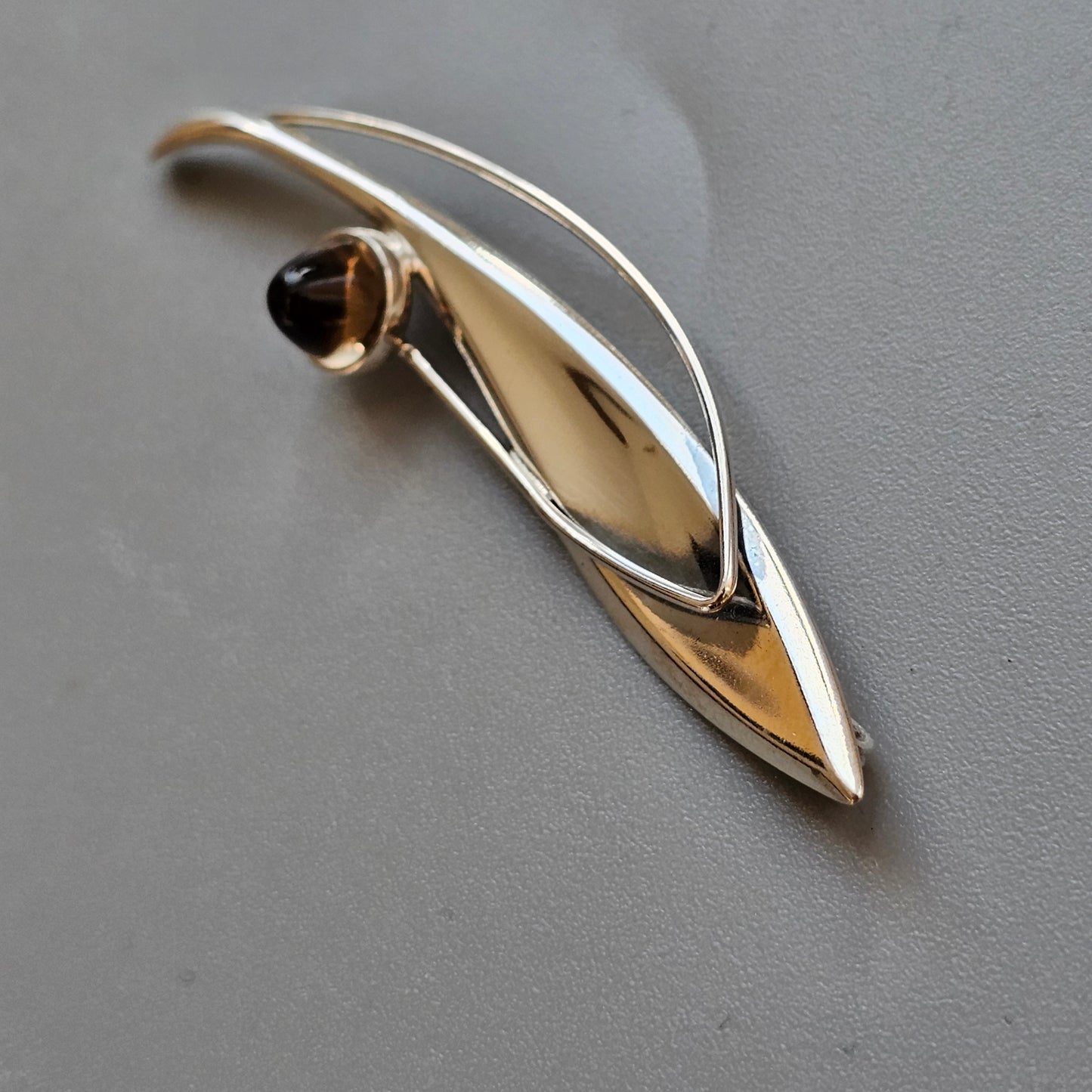 Finnish 1960s Modernist Silver & Smoky Quartz Flower Brooch by Elis Kauppi Kupittaan Kulta 1962