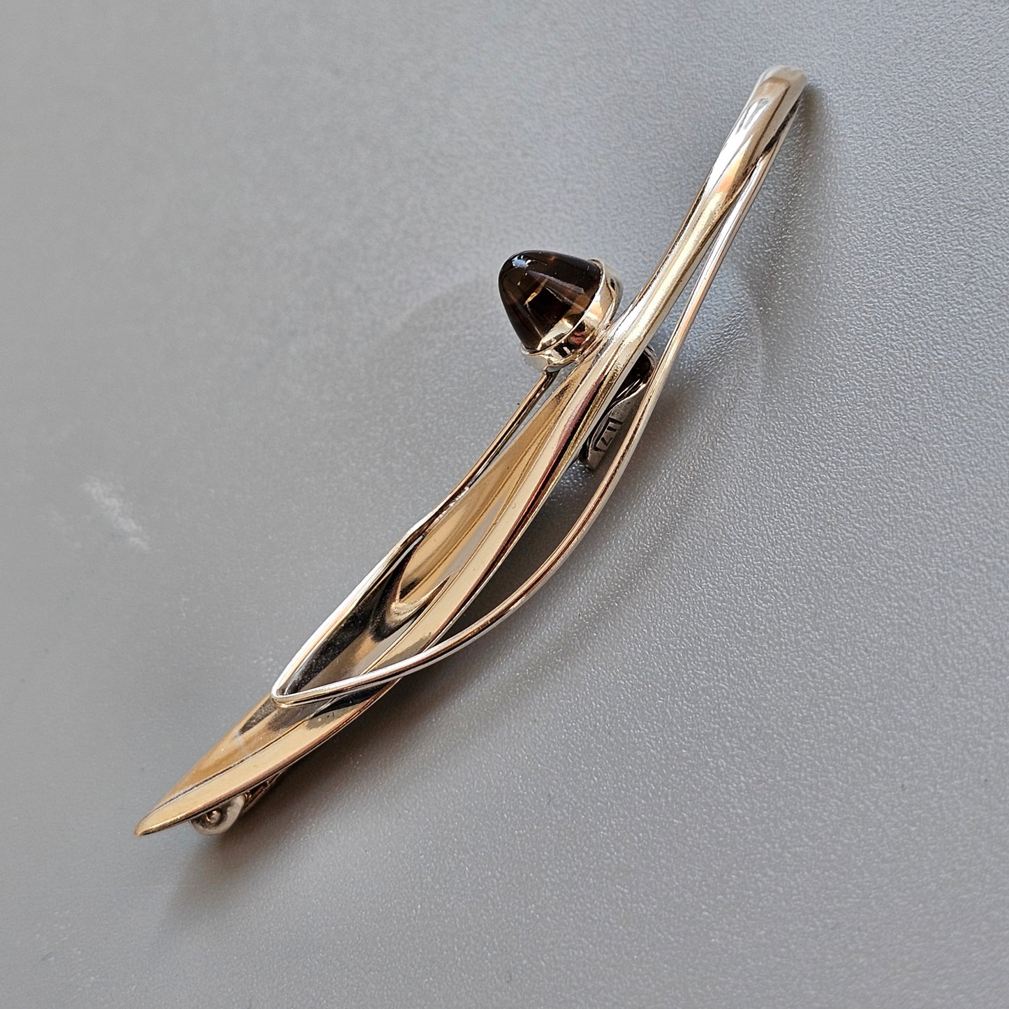 Finnish 1960s Modernist Silver & Smoky Quartz Flower Brooch by Elis Kauppi Kupittaan Kulta 1962