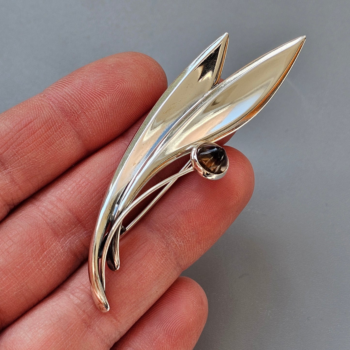 Vintage 60s Modernist Silver & Smoky Quartz Flower Brooch Elis Kauppi Kupittaan Kulta 1964