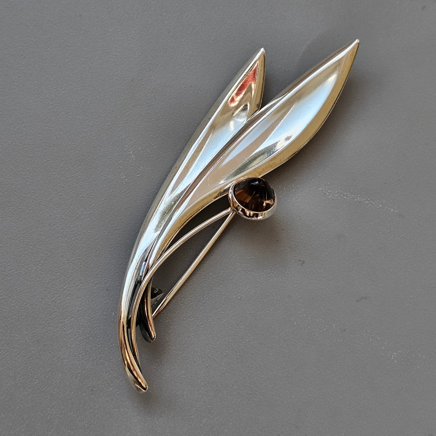 Vintage 60s Modernist Silver & Smoky Quartz Flower Brooch Elis Kauppi Kupittaan Kulta 1964