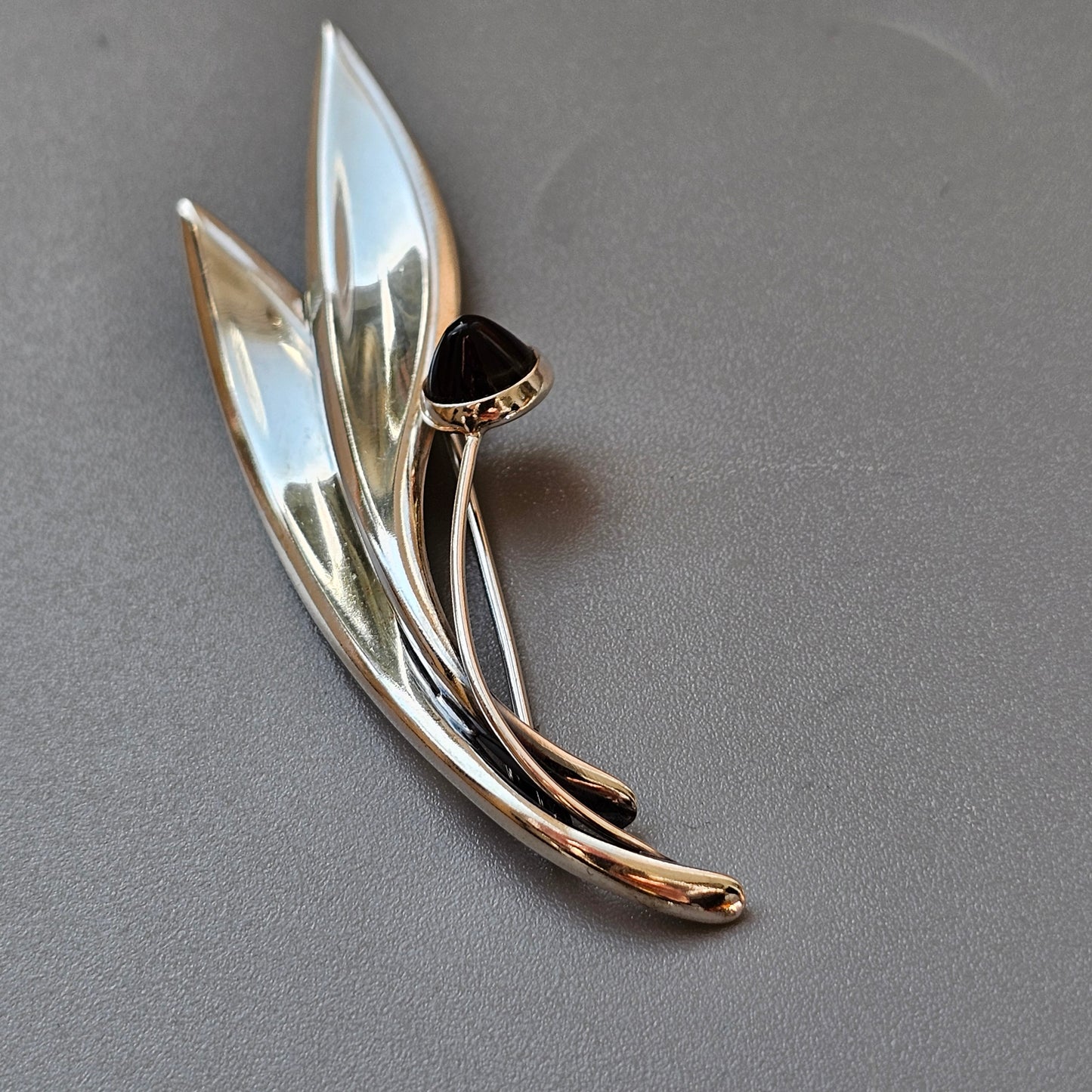 Vintage 60s Modernist Silver & Smoky Quartz Flower Brooch Elis Kauppi Kupittaan Kulta 1964