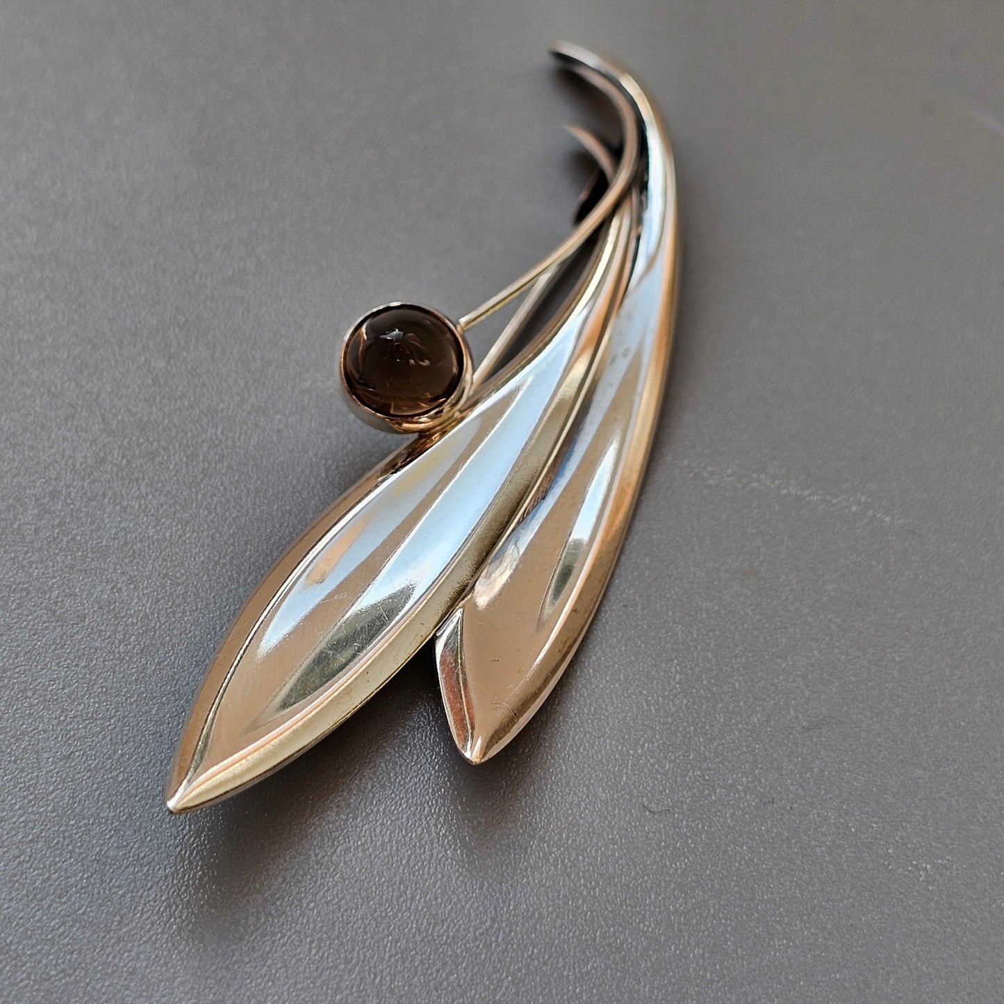 Vintage 60s Modernist Silver & Smoky Quartz Flower Brooch Elis Kauppi Kupittaan Kulta 1964
