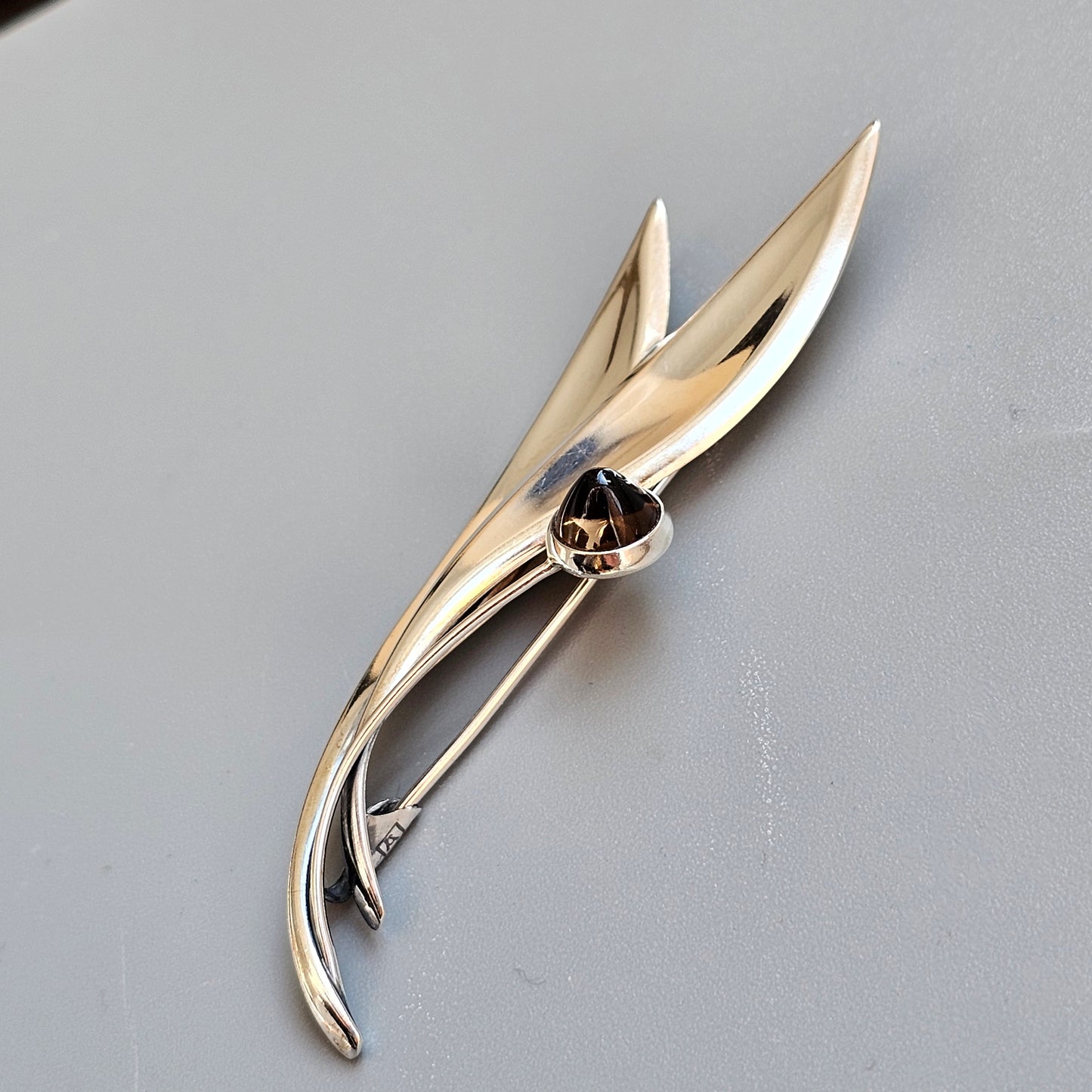 Vintage 60s Modernist Silver & Smoky Quartz Flower Brooch Elis Kauppi Kupittaan Kulta 1964