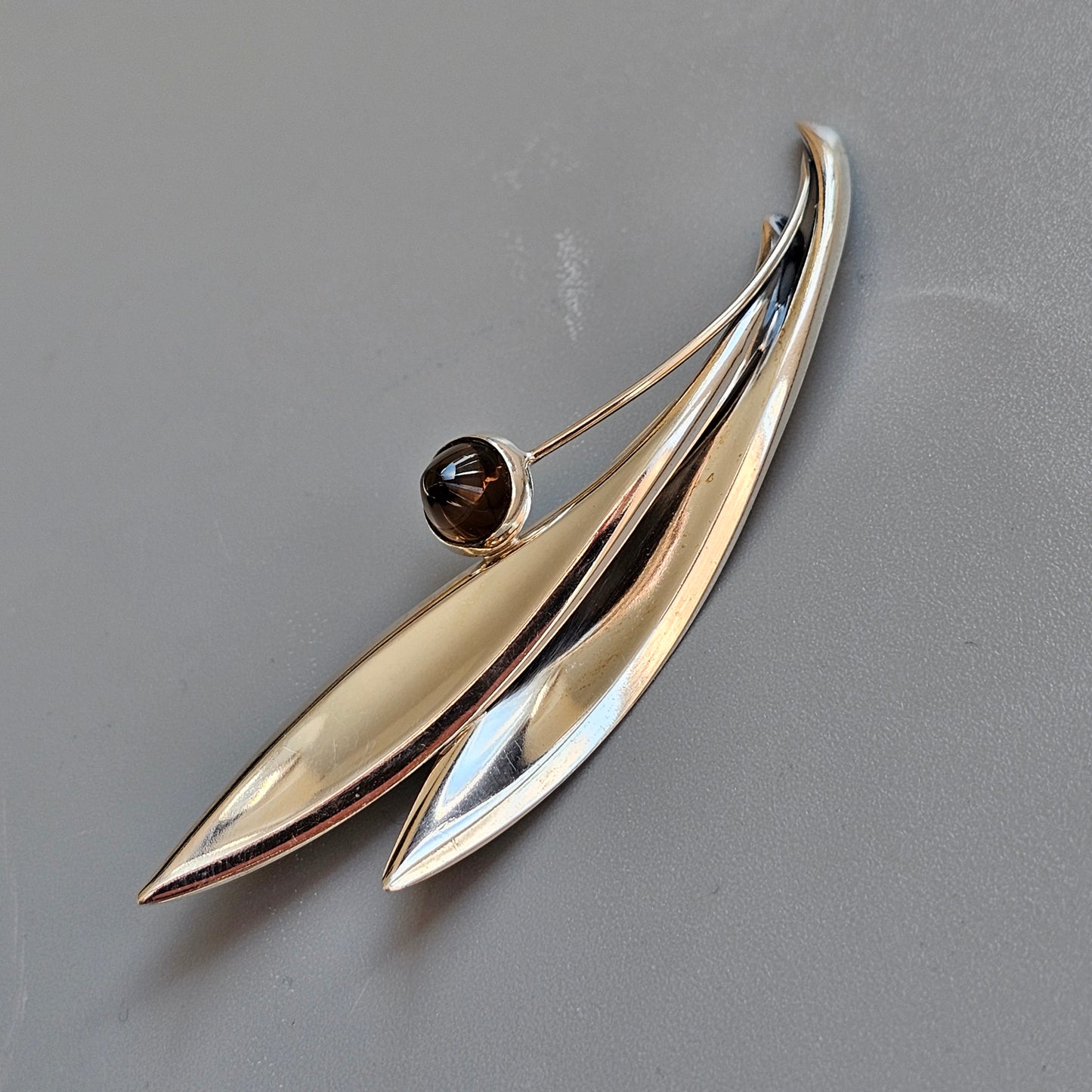 Vintage 60s Modernist Silver & Smoky Quartz Flower Brooch Elis Kauppi Kupittaan Kulta 1964