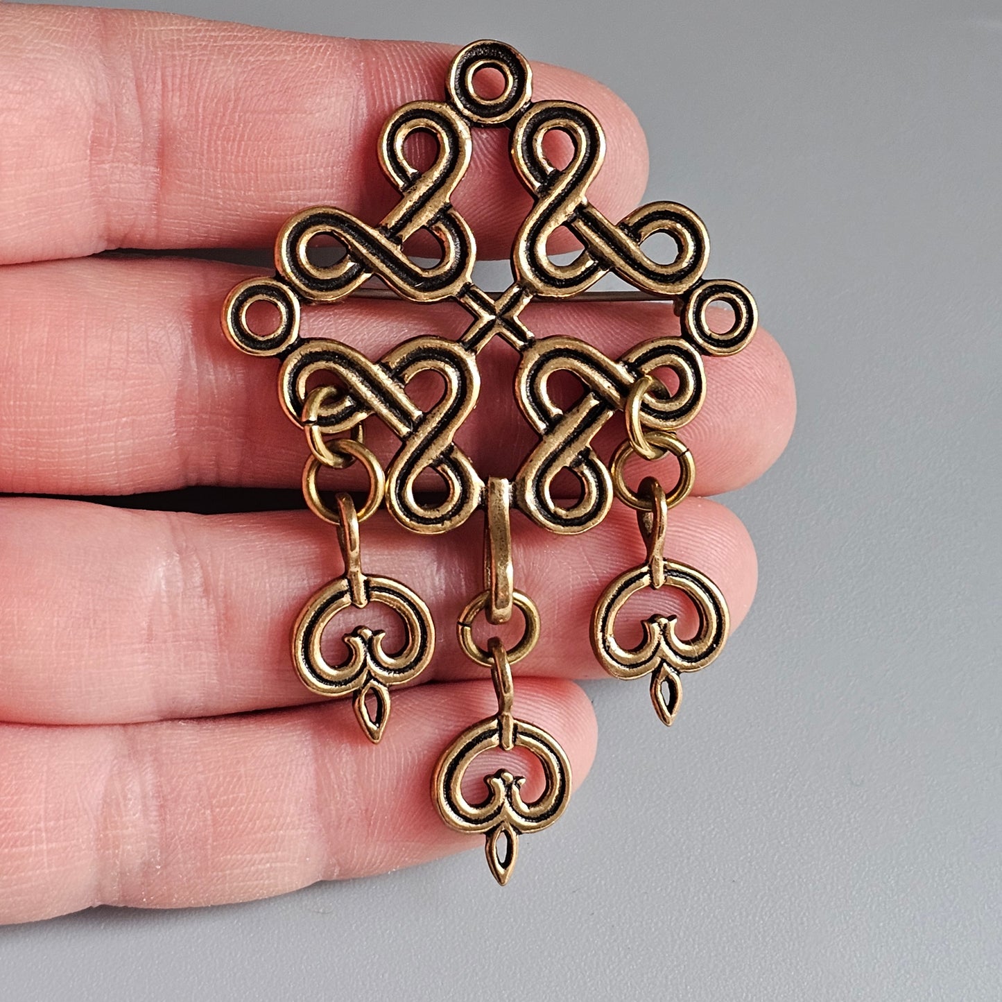 Vintage Kalevala Koru Finland Bronze Middle Ages Era Style Knot Dangly Brooch