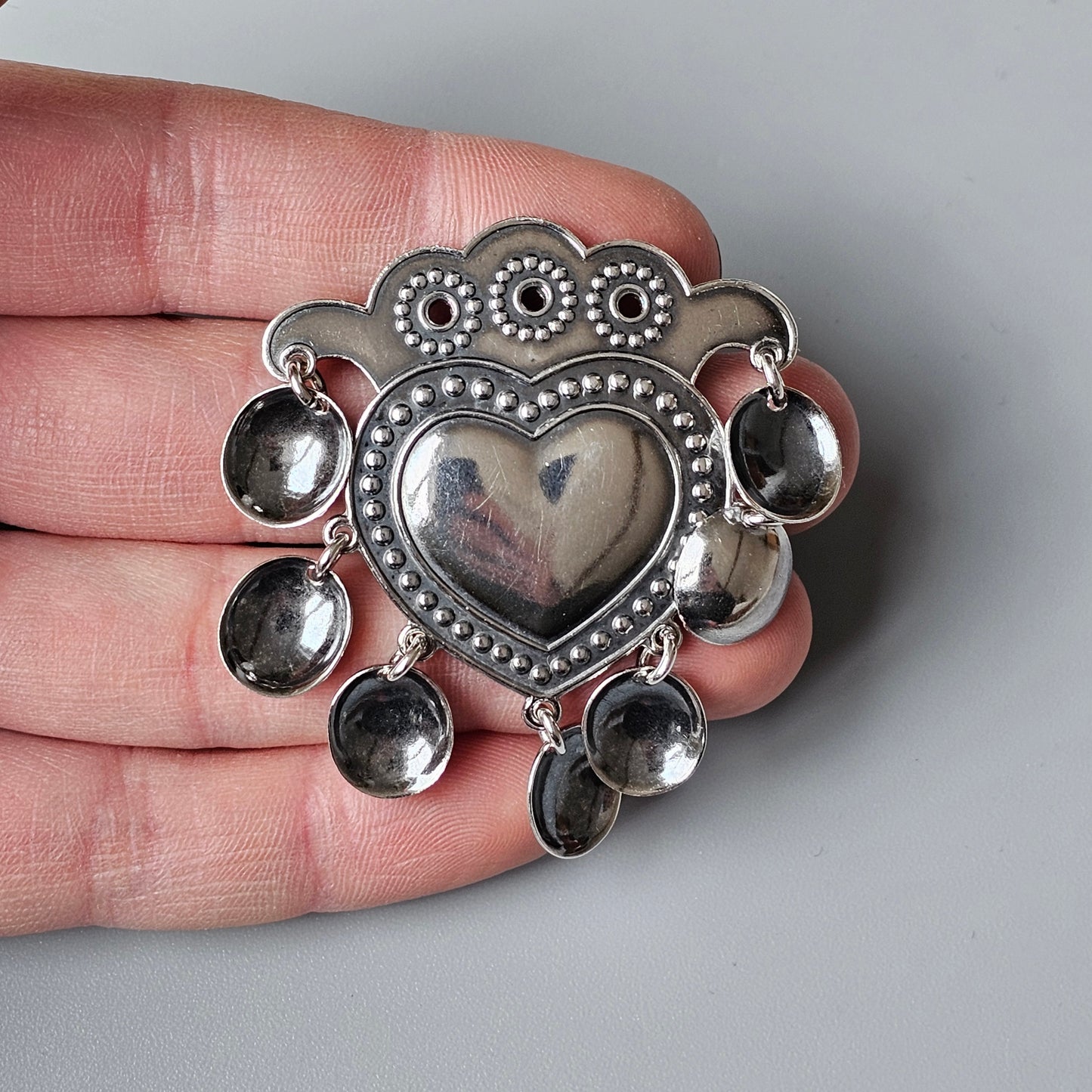 Vintage 1970s Finnish Kalevala Koru Sterling Silver SALT Heart Solje Brooch Designed by Germund Paaer 1973