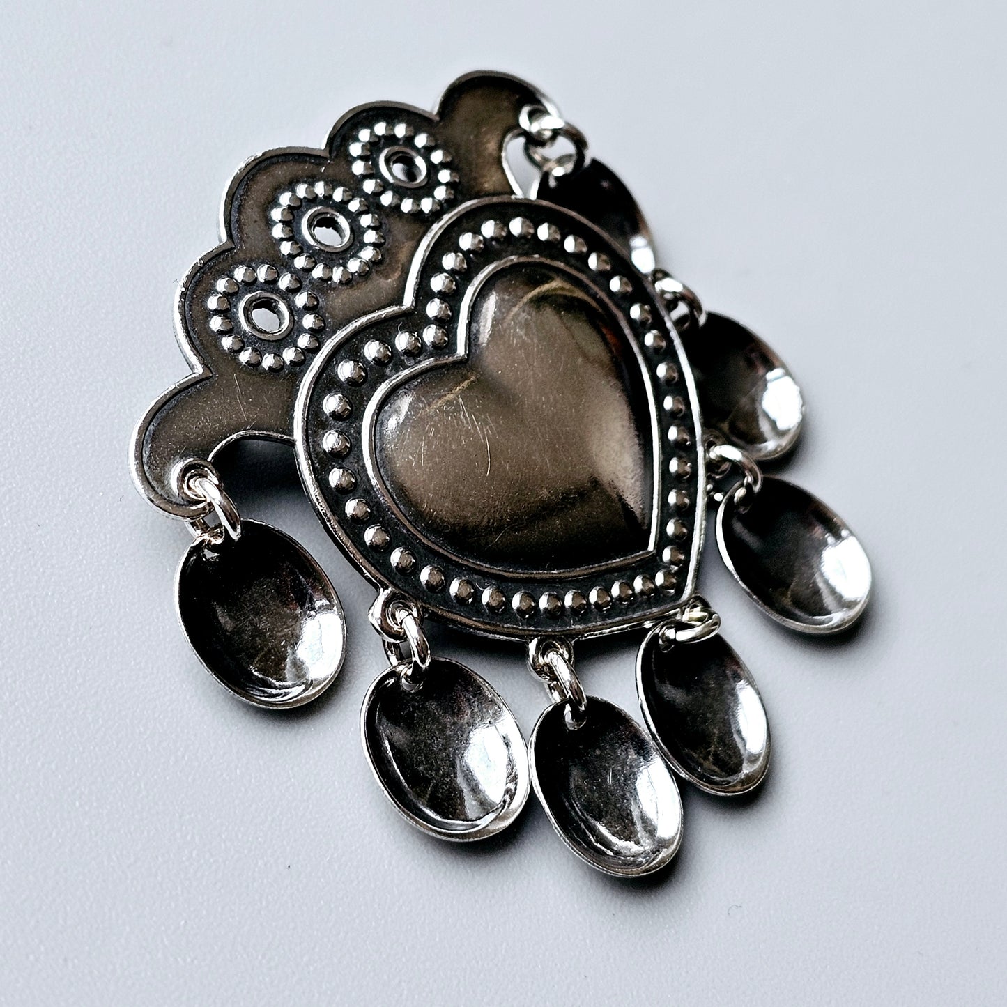 Vintage 1970s Finnish Kalevala Koru Sterling Silver SALT Heart Solje Brooch Designed by Germund Paaer 1973