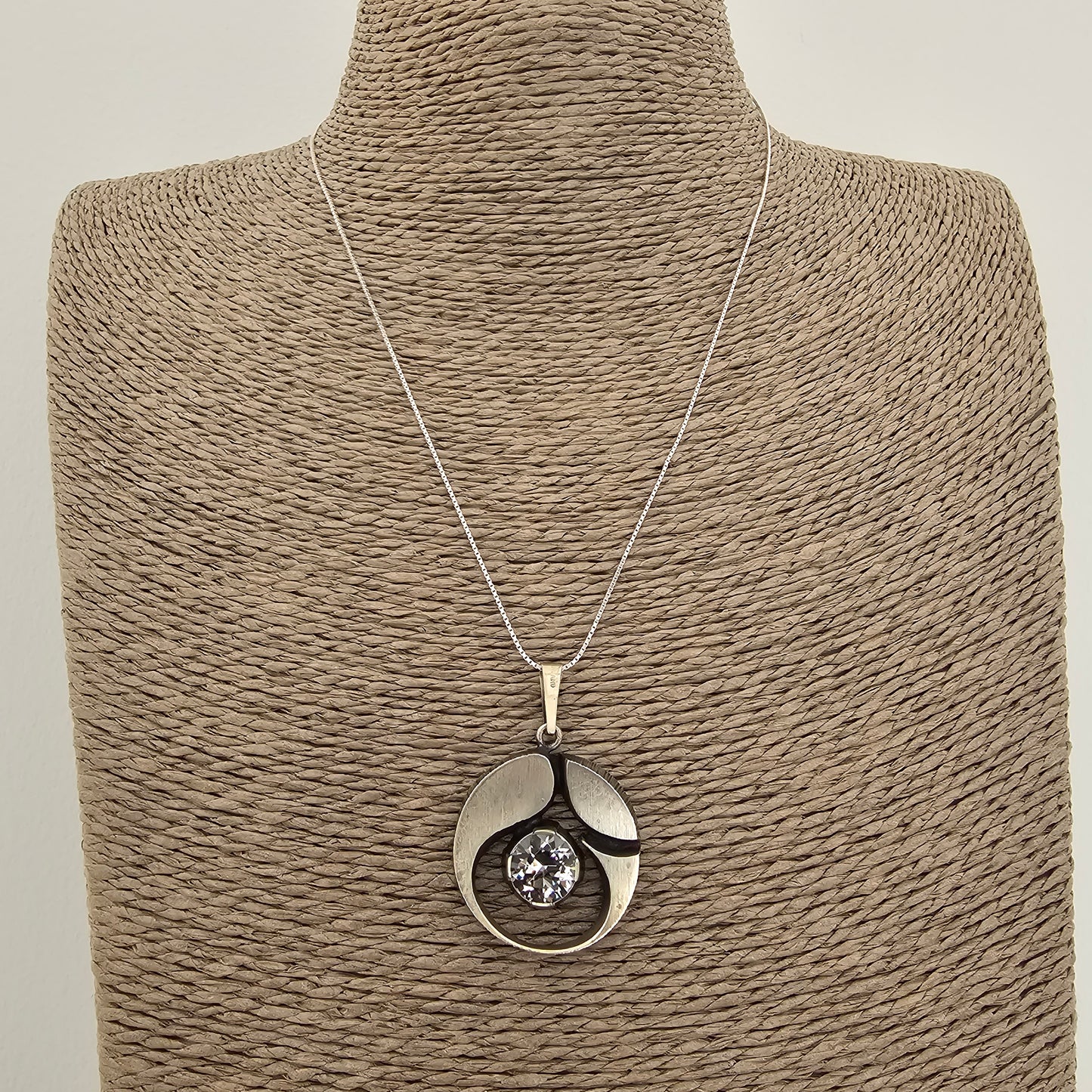 Large Finnish Silver Rock Crystal Necklace Pendant by Karl Laine & Finnfeelings Vintage 1970s 1978