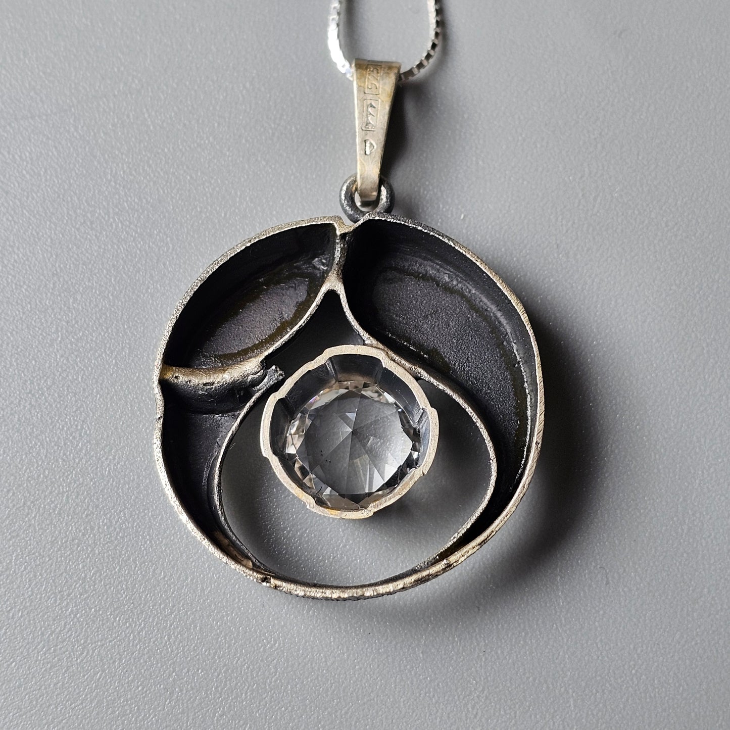 Large Finnish Silver Rock Crystal Necklace Pendant by Karl Laine & Finnfeelings Vintage 1970s 1978