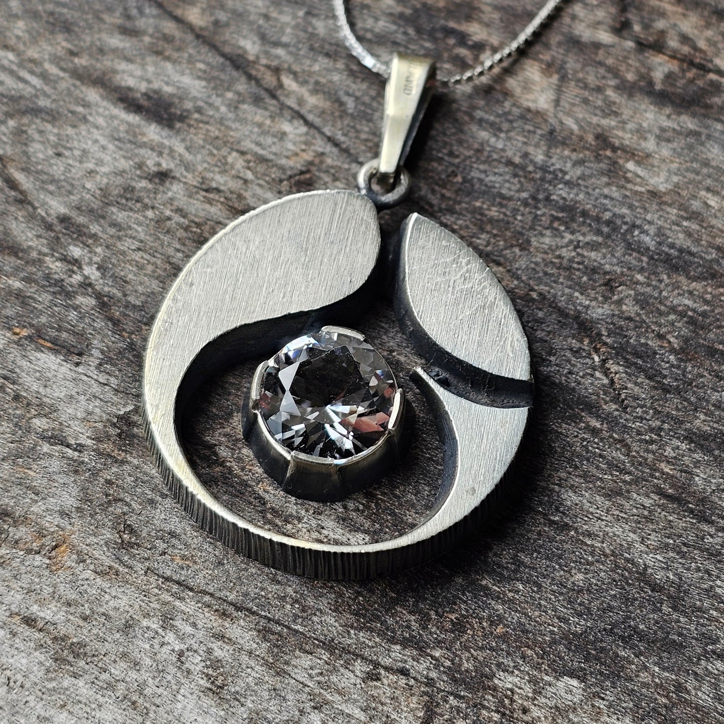 Large Finnish Silver Rock Crystal Necklace Pendant by Karl Laine & Finnfeelings Vintage 1970s 1978