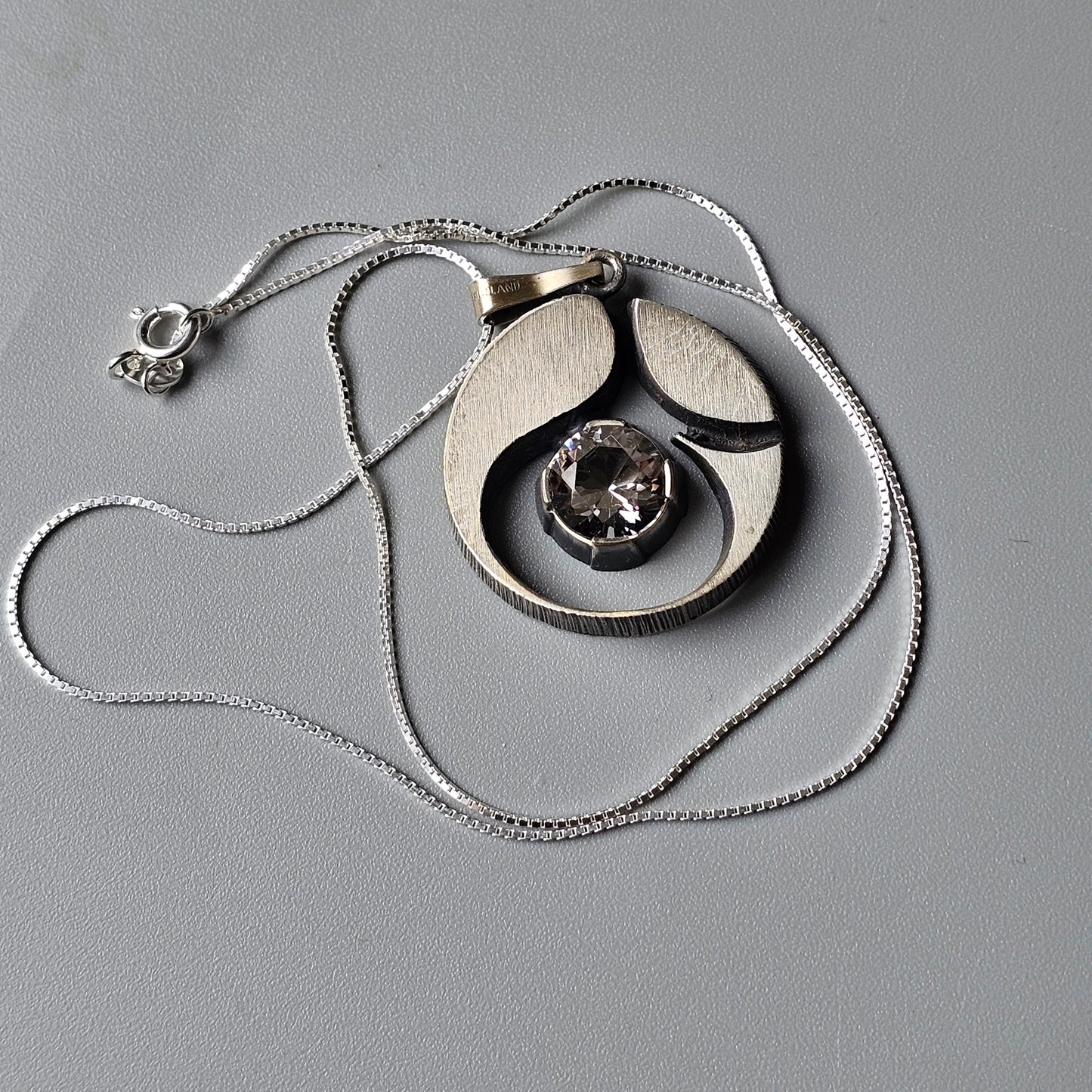 Large Finnish Silver Rock Crystal Necklace Pendant by Karl Laine & Finnfeelings Vintage 1970s 1978