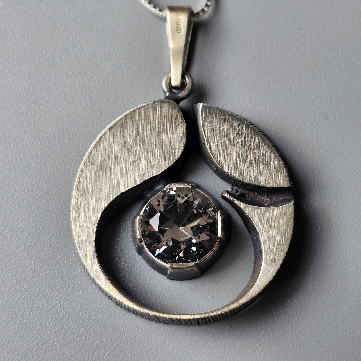 Large Finnish Silver Rock Crystal Necklace Pendant by Karl Laine & Finnfeelings Vintage 1970s 1978