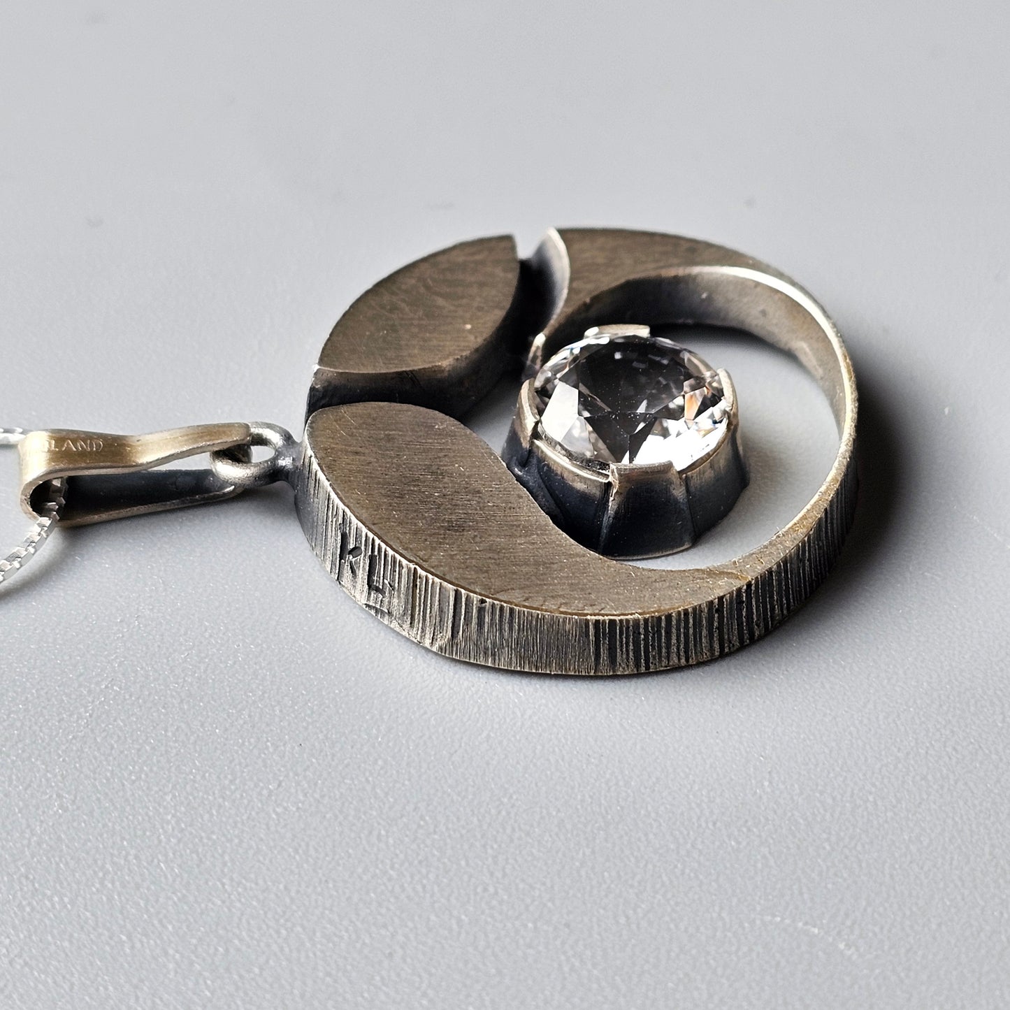 Large Finnish Silver Rock Crystal Necklace Pendant by Karl Laine & Finnfeelings Vintage 1970s 1978