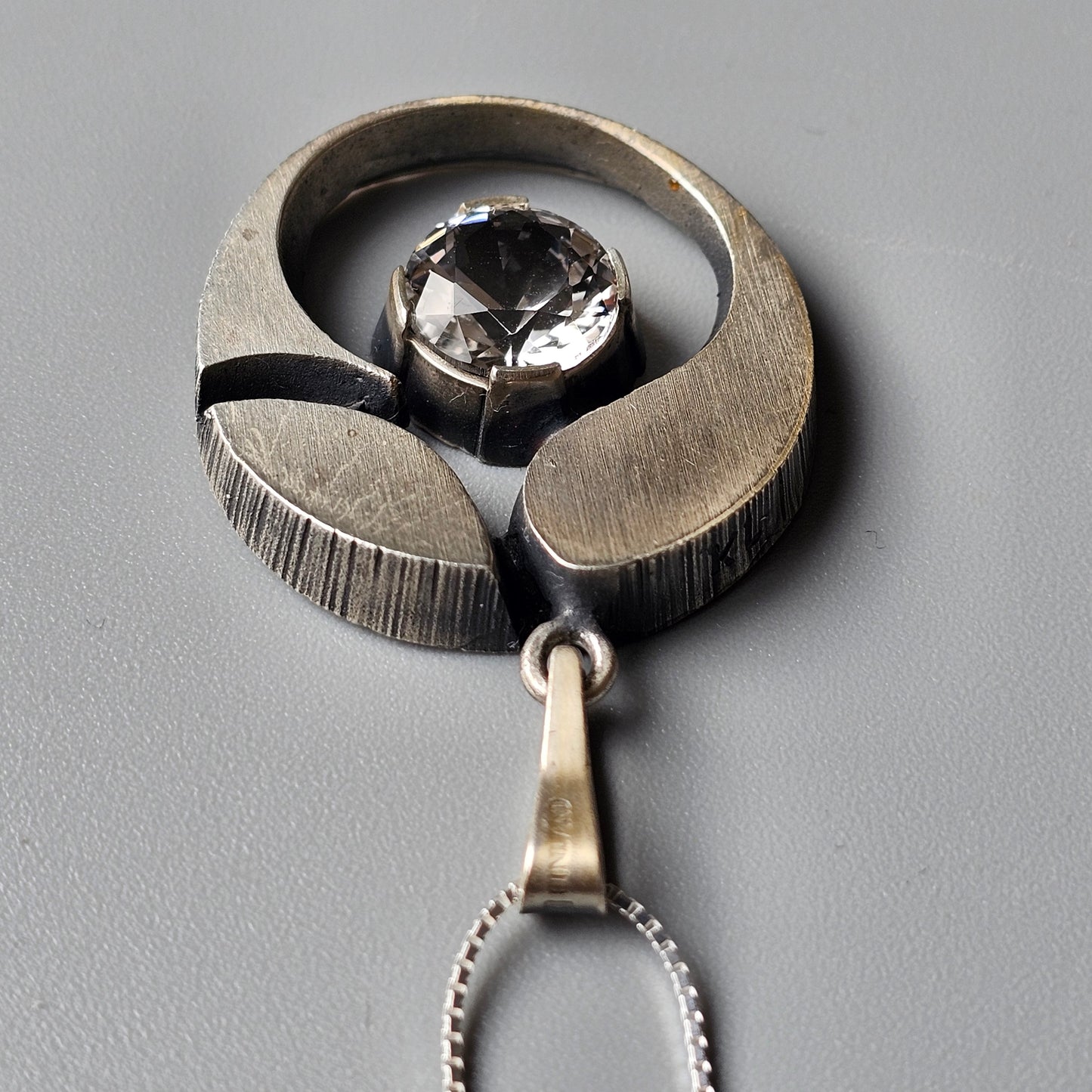 Large Finnish Silver Rock Crystal Necklace Pendant by Karl Laine & Finnfeelings Vintage 1970s 1978
