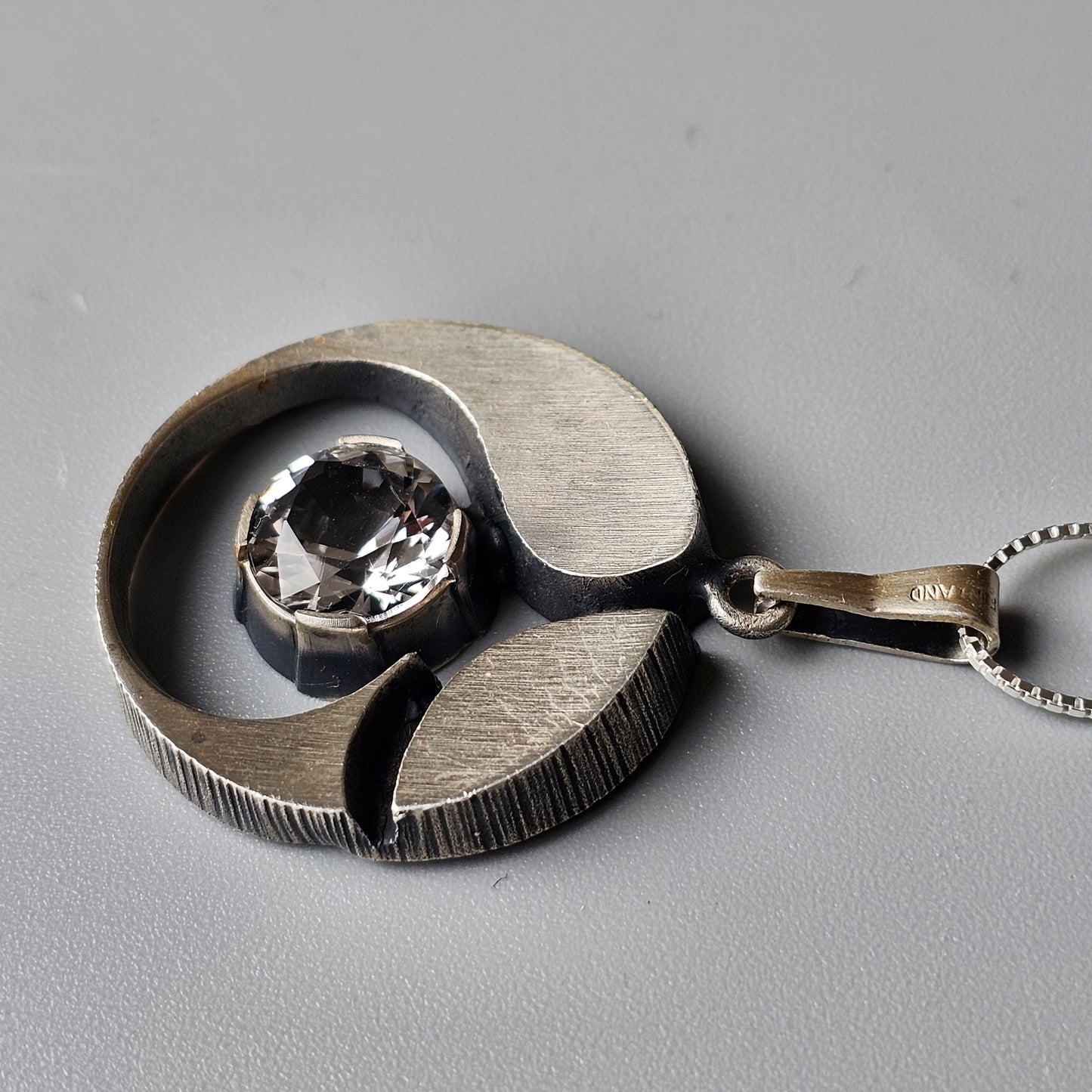 Large Finnish Silver Rock Crystal Necklace Pendant by Karl Laine & Finnfeelings Vintage 1970s 1978