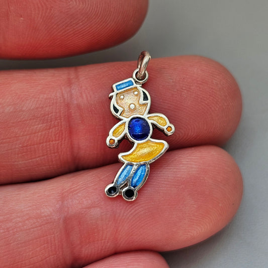 Small Vintage Silver Enamel Ragdoll Girl Bracelet Charm Pendant