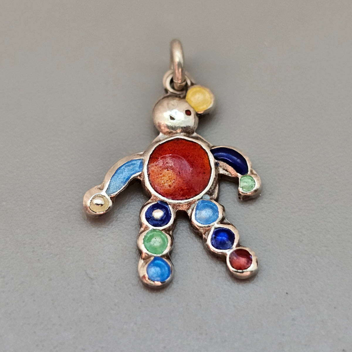 Small Vintage Silver Enamel Clown Bracelet Charm Pendant