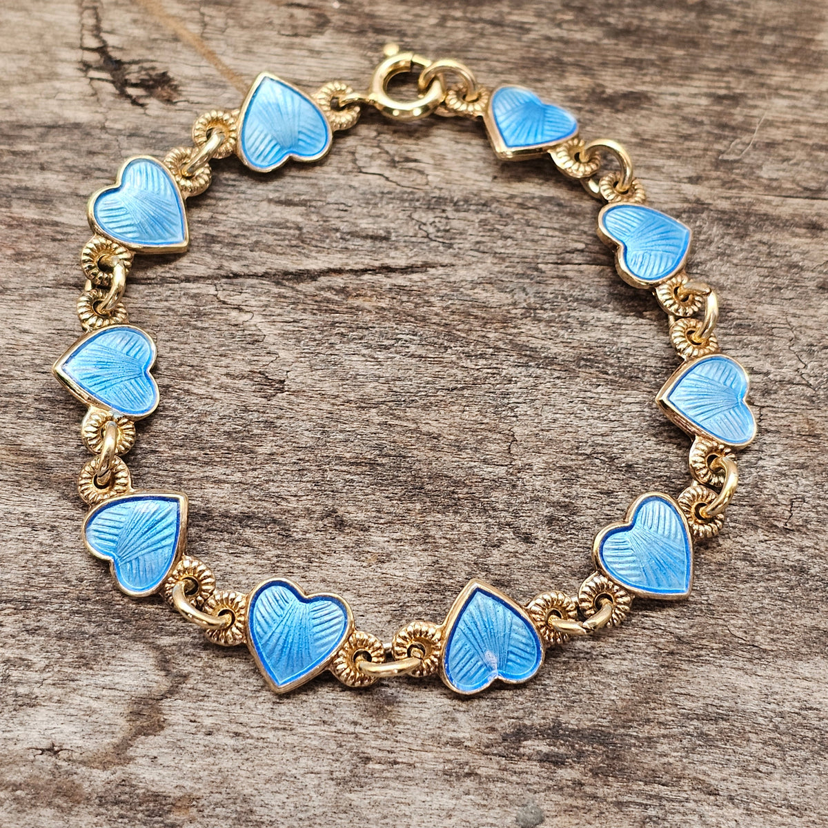 Vintage Extra Small Arne Nordlie Norwegian Silver Gilt Blue Enamel Heart Bracelet