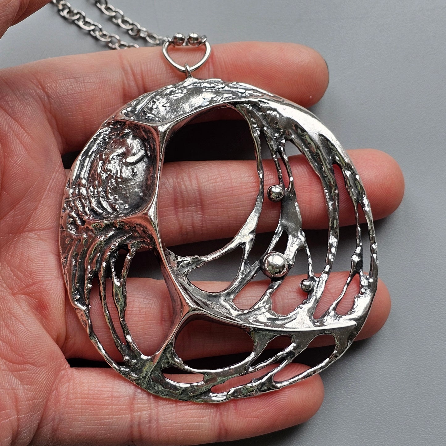 Large Karl Laine Spiders Web Sterling Silver Necklace by Sten & Laine Finnfeelings Hallmarked 1976